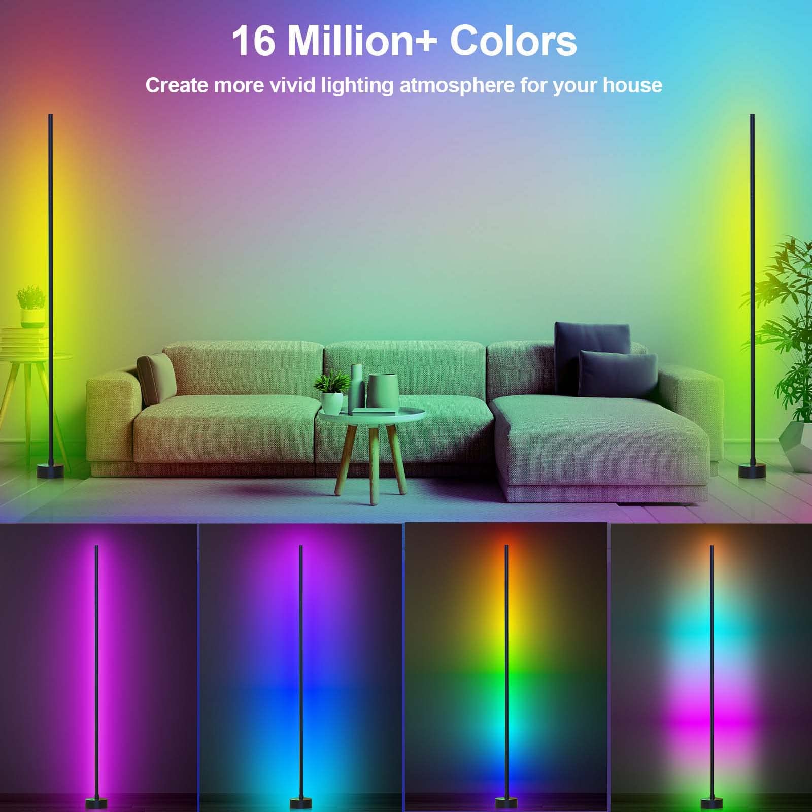 MIORTIOR LED Corner Floor Lamp – 2 Pack Smart RGB Lighting