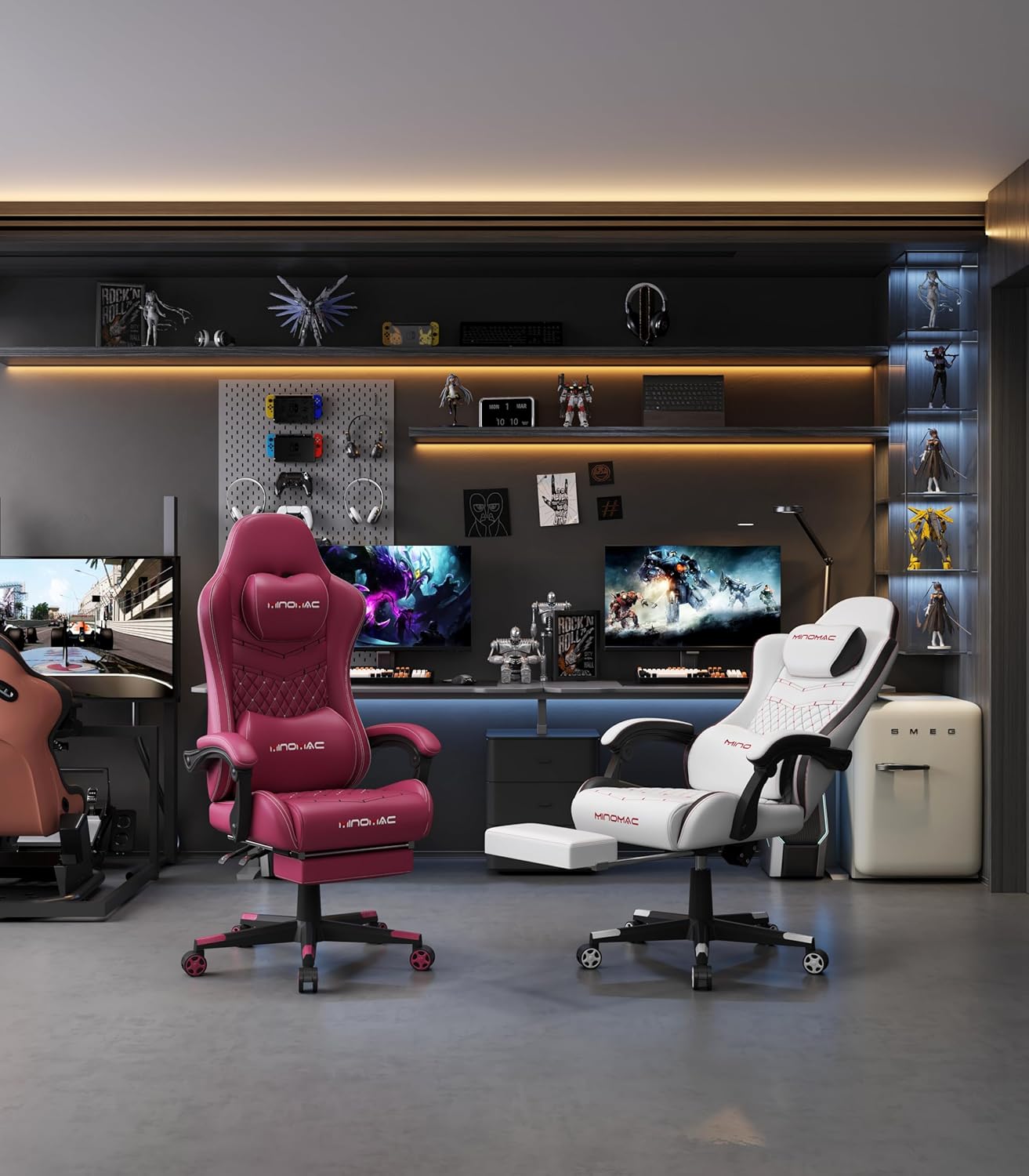 Gaming Chair,Ergonomic Computer Gaming Chair,400lb Load-Bearing,Retractable Footrest/Waist Support/Ergonomic BackrestSpring + 4D Sponge (RED)