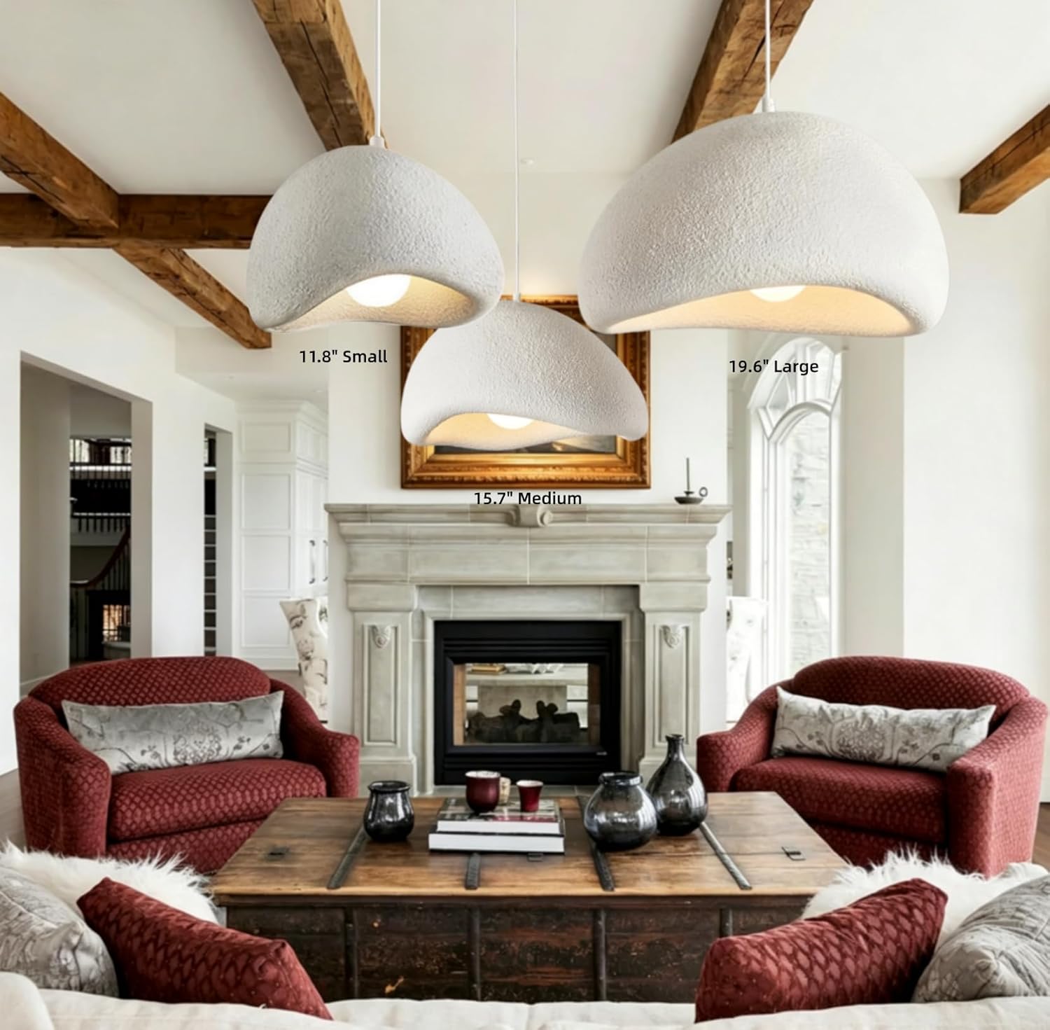 Scandinavian Pendant Lights Kitchen Island White Concrete Cement Look Pendant Light Dome Hanging Lamp Wabi Sabi Chandelier - Large