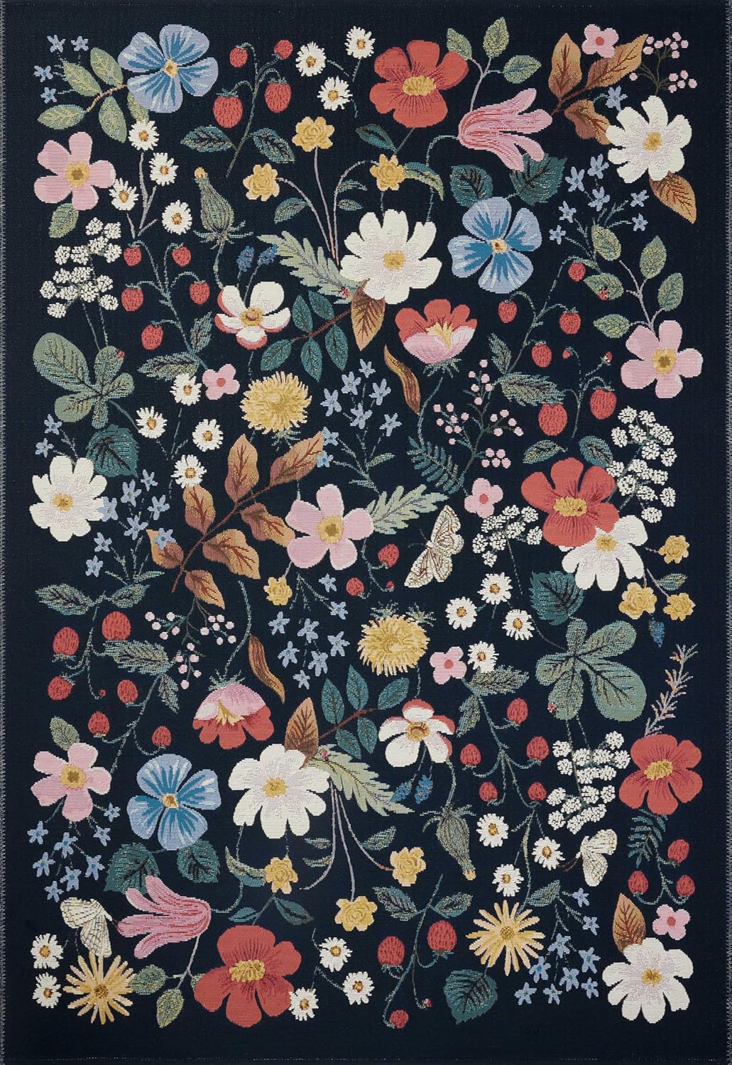Loloi Rifle Paper Co. Perennial Collection Strawberry Fields PRN-02 Black/Navy 5'-3
