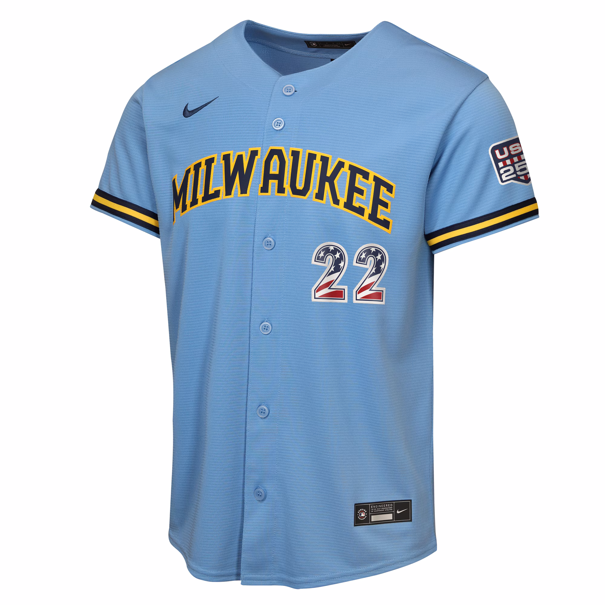 Christian Yelich Milwaukee Brewers Nike Youth USA 250 Fourth of July Road Replica Jersey - Light Blue