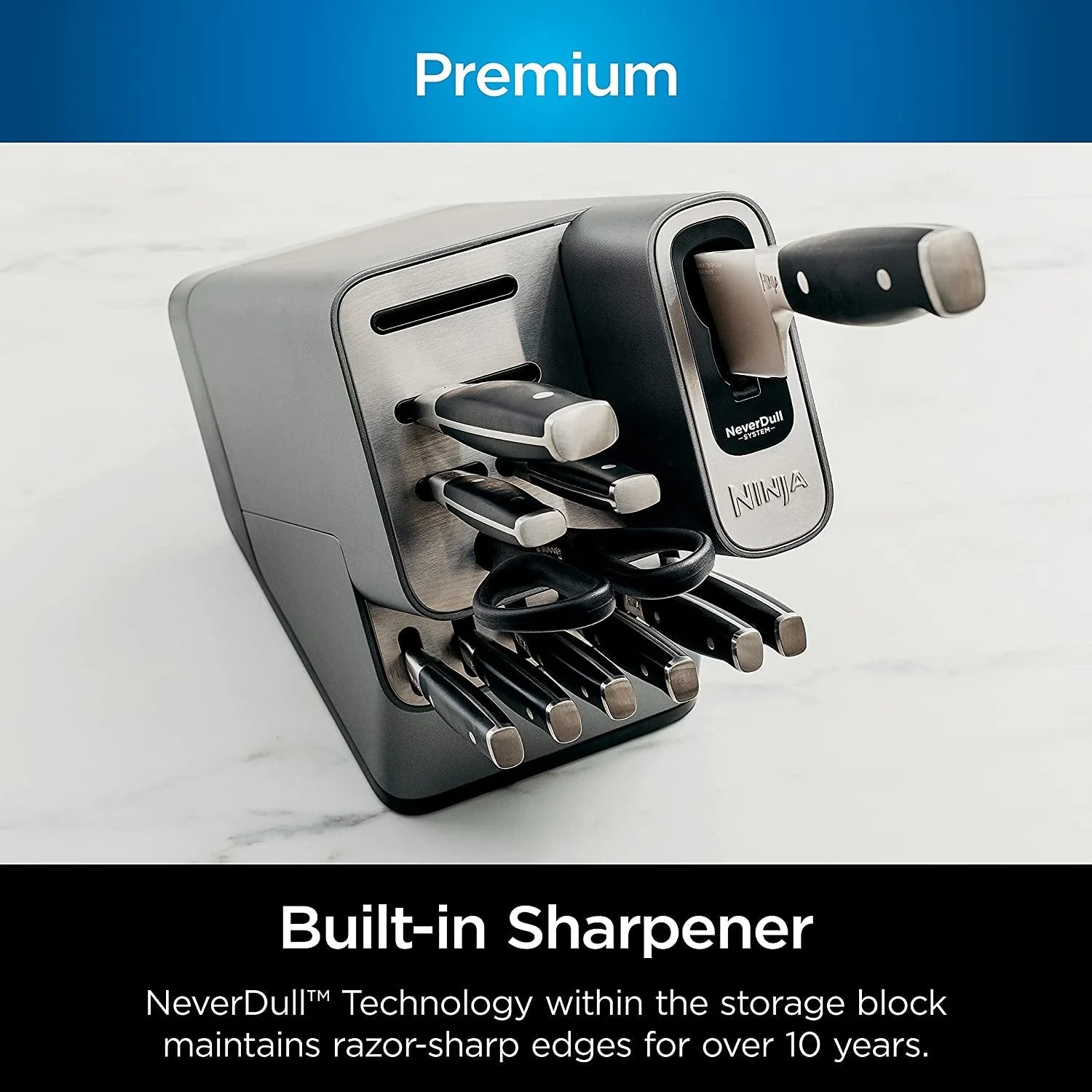 Ninja K32017 Foodi NeverDull 17 Piece Premium Knife System Block Set with Built-in Sharpener, Stainless Steel/Black