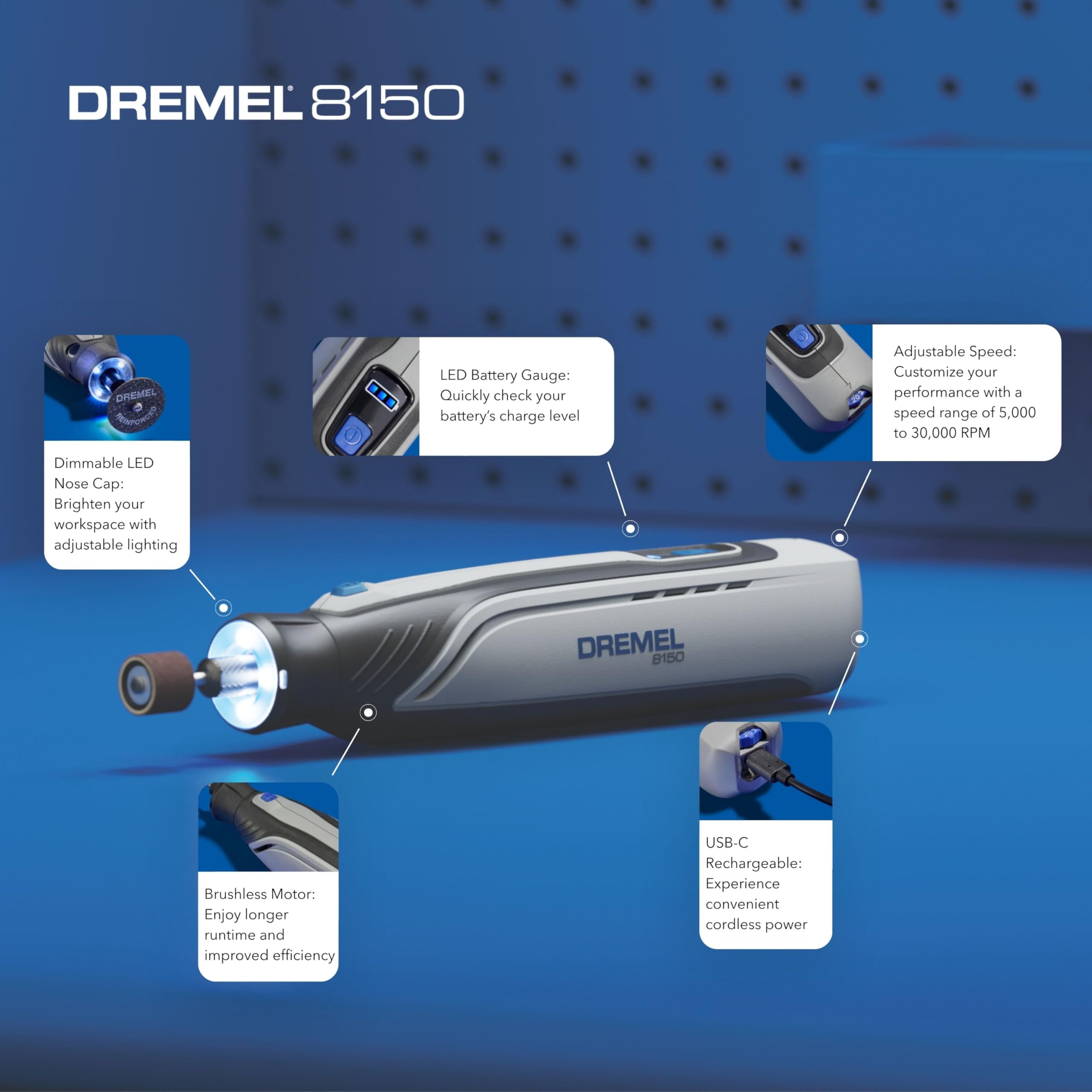 DREMEL 8150 8V Cordless Rotary Tool Kit - Brushless, 20 Accessories