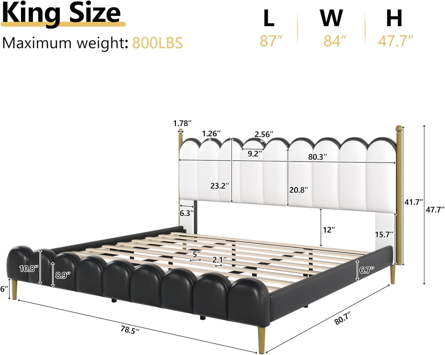 Christopher Knight Home Olimo King Size Platform Bed, Faux Leather Headboard and Footboard, Upholstered Back, Stable Slats Frame Support, No Spring Box Needed, Easy Assembly, 47.7