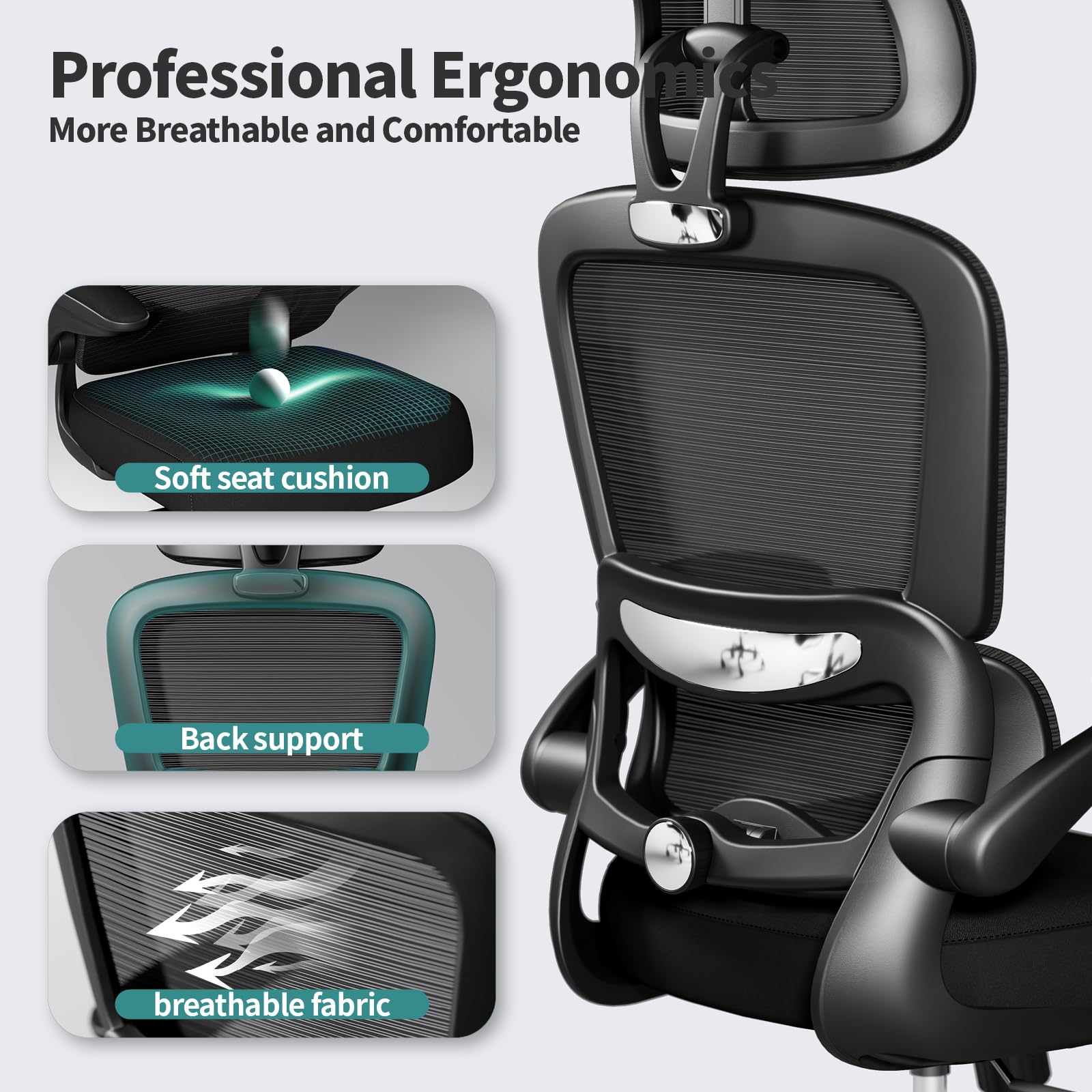 TRALT Ergonomic Office Chair with Wheels - 330 LBS Capacity