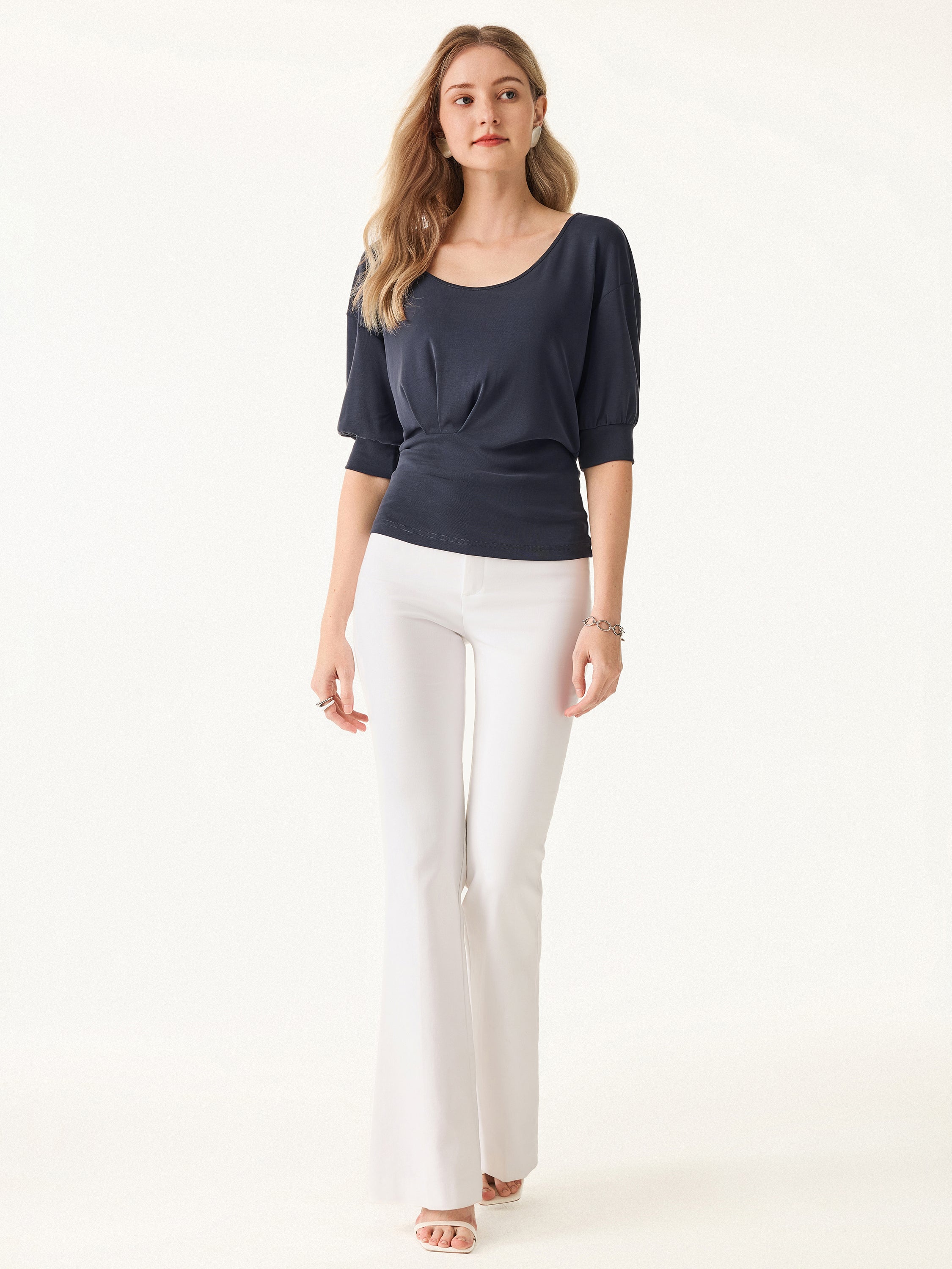 Scoop Neck Short Sleeve Tucked Tee