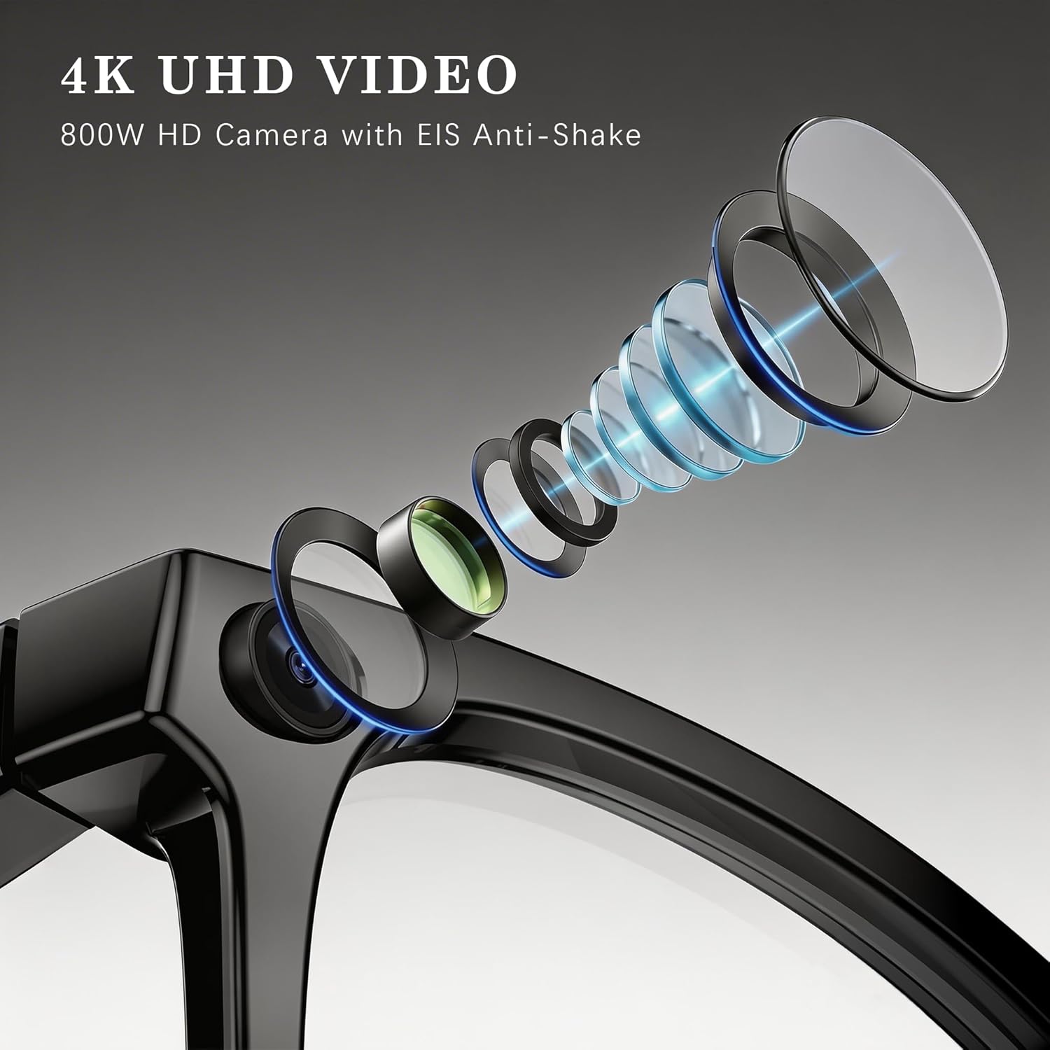 EarlySincere 4K Camera Glasses with ChatGPT AI, Polarized Lenses + Extra Photochromic, EIS Anti-Shake Video Recording, Open Ear HiFi Audio, Ideal for Driving & Vlog