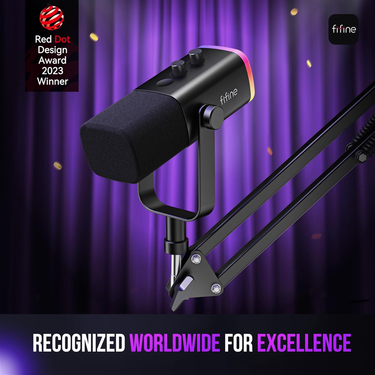 FIFINE XLR/USB Dynamic Microphone Bundle with Gaming Mixer, Streaming Mic Kit with XLR Interface, Mixer for Recording, Video Creation with Voice Changer, Game Chat Balance, RGB Control (AM8T+SC8)