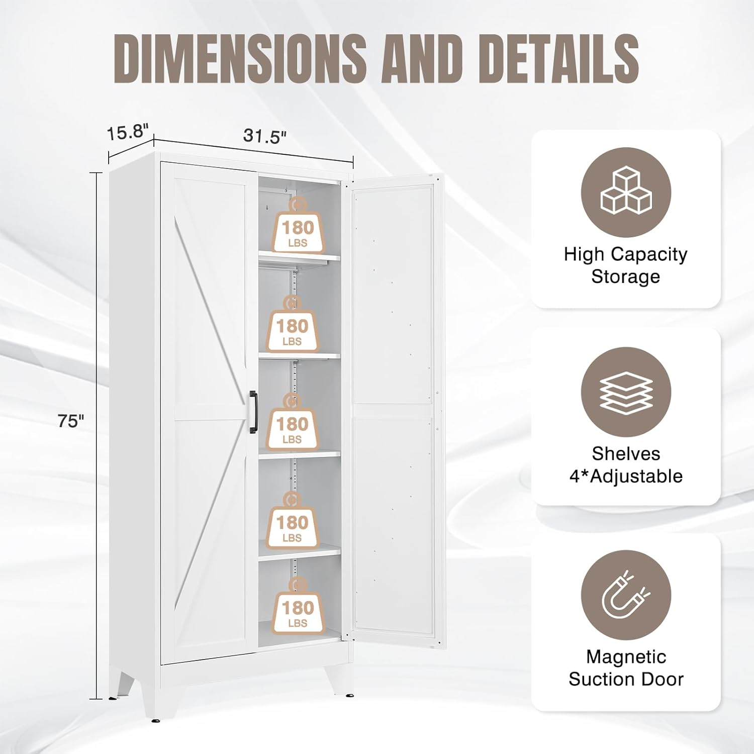 Yizosh Metal Storage Cabinet with Doors and 4 Adjustable Shelves - 75