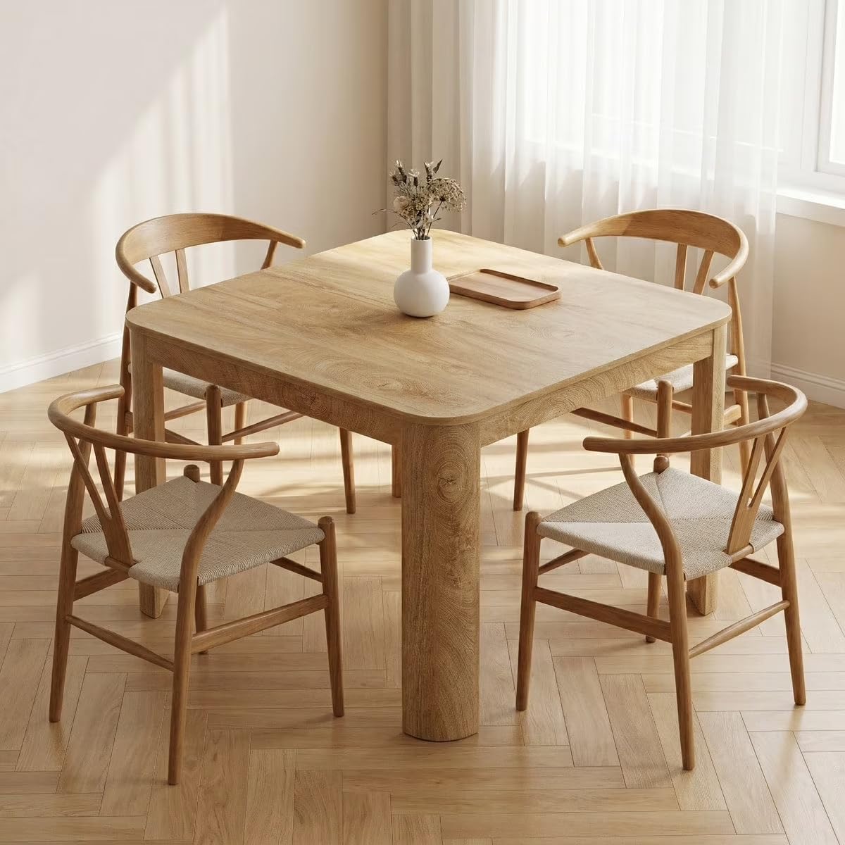 LITTLE TREE Square Dining Table with Rounded Corners, Modern 47