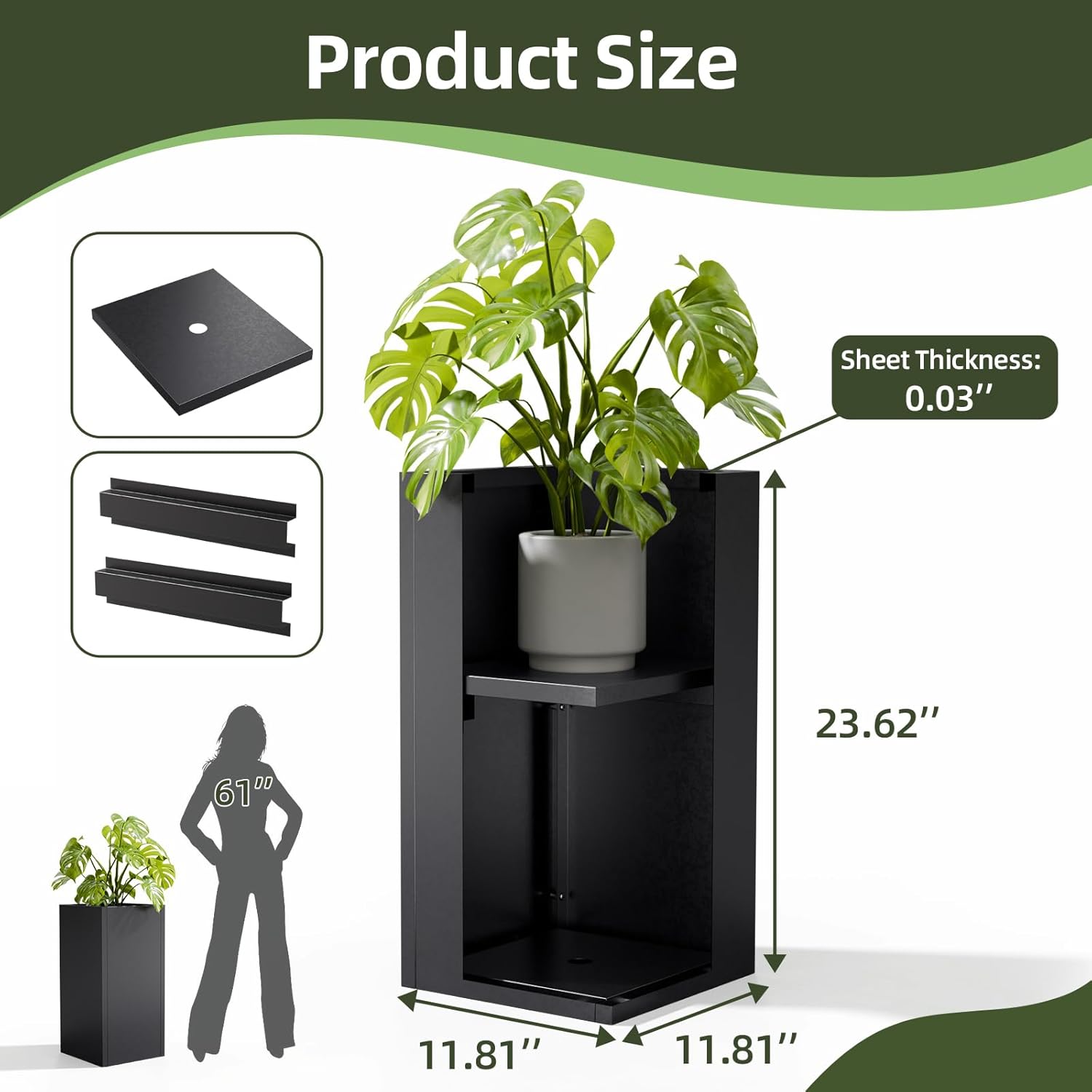 Tall Metal Planters Box for Outdoor Plants 2 Pack- 23.6