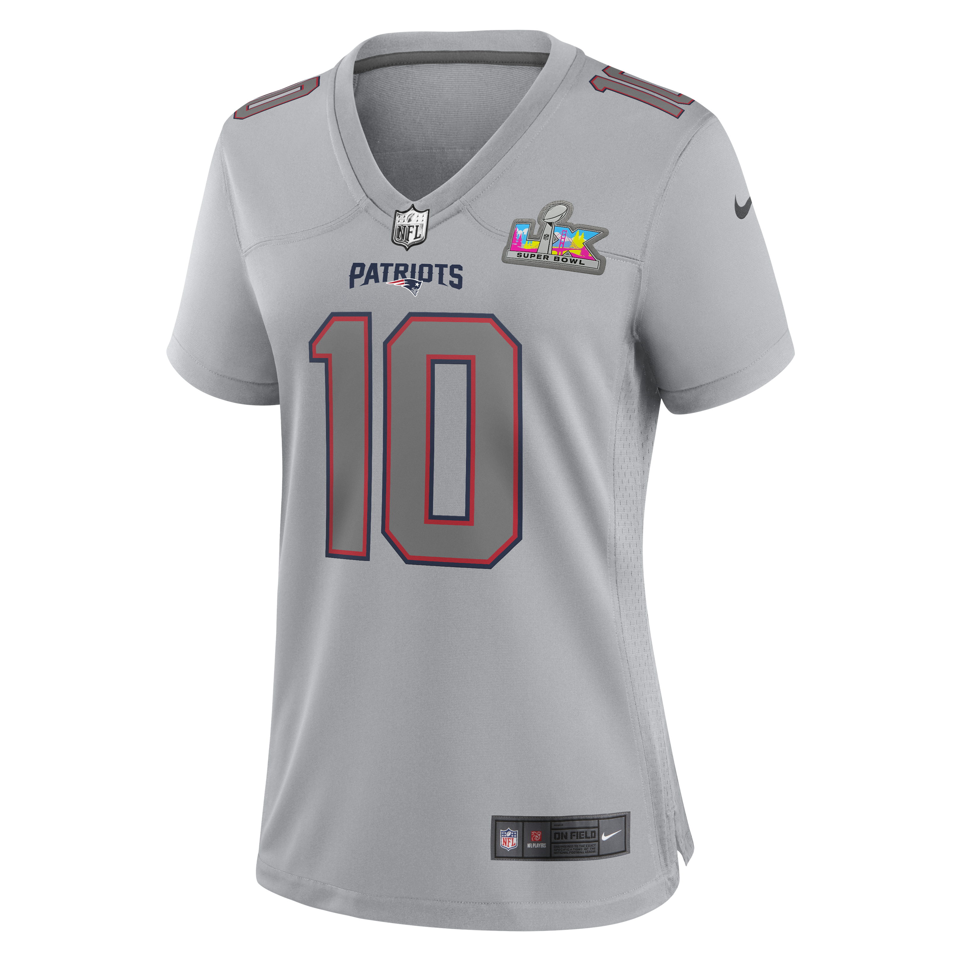 Drake Maye New England Patriots Nike Women's Super Bowl LX Patch Atmosphere Fashion Game Jersey - Silver