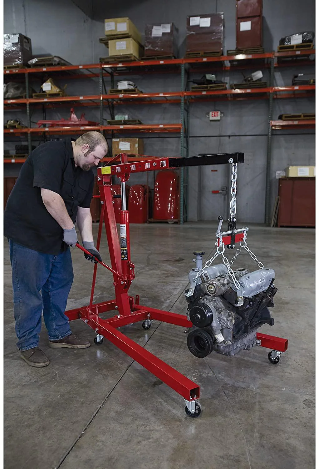 Strongway Hydraulic Engine Hoist with Load Leveler C 2 Ton Capacity, 1in. 82 5/8in. Lift Range