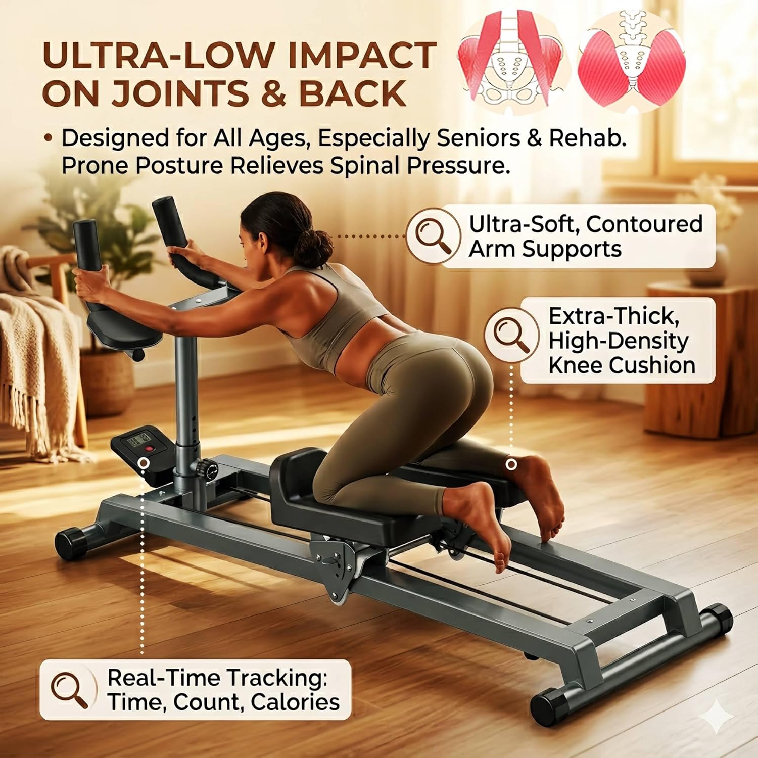 Spine Twist & Stretch Trainer Home Gym Exercise Machine Crawling Training Machine, Spine Twist And Stretch Trainer Ab Machine 5 Adjustable Height Digital Display 400Lbs Capacity for Lower Back