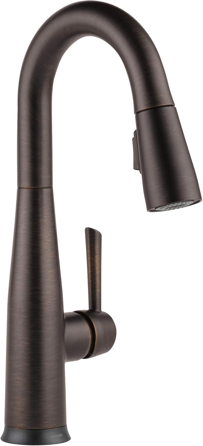 Delta Essa Oil Rubbed Bronze Bar Sink Faucet with Pull Down Sprayer, Modern Single Hole Prep Sink Faucet, Single Handle, Venetian Bronze 9913-RB-DST
