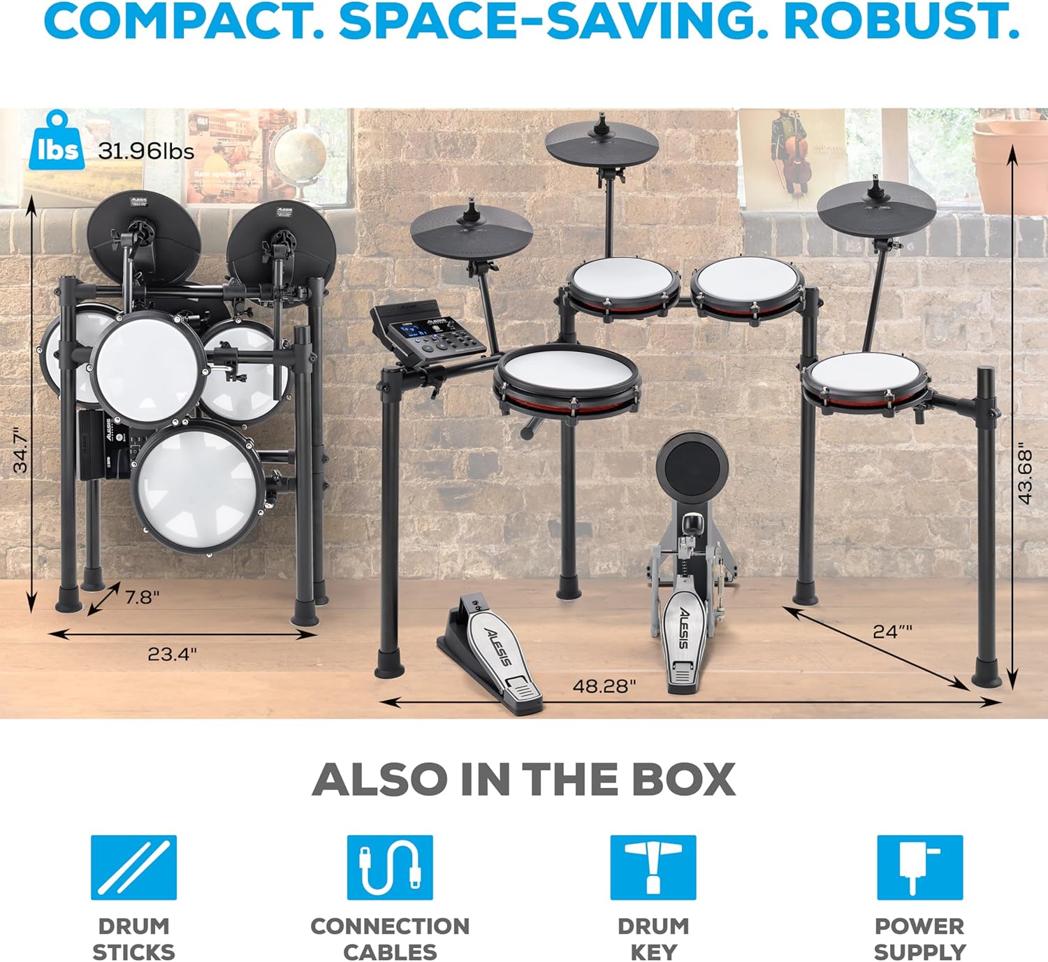 Alesis Nitro Max Kit Compact Electric Drum Kit with Quiet Mesh Pads, 10