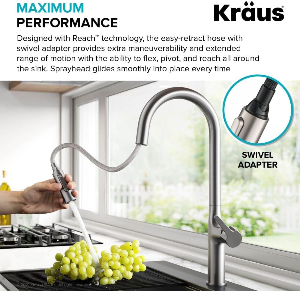KRAUS Oletto Tall Modern Pull-Down Single Handle Kitchen Faucet in Spot Free Stainless Steel, KPF-3101SFS