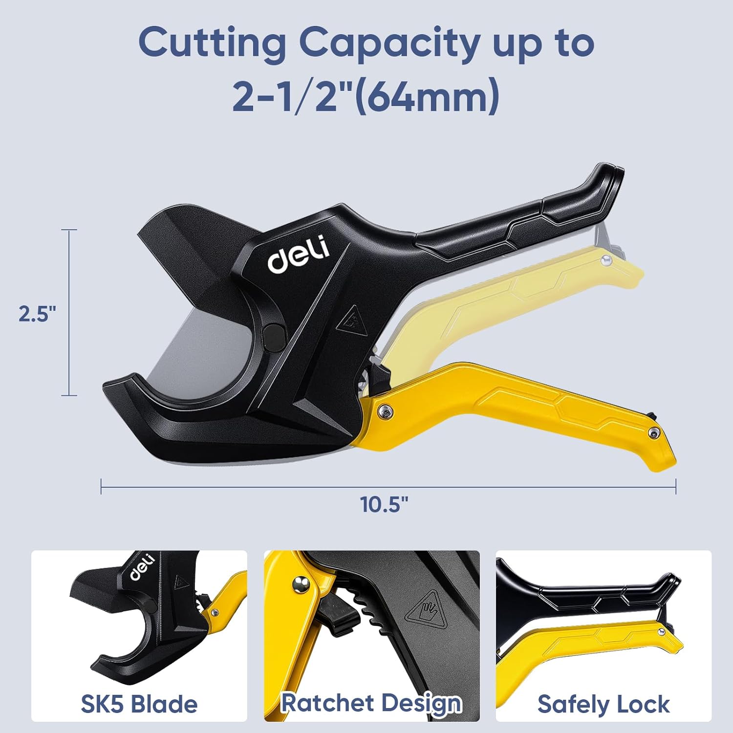 DELI PVC Pipe Cutter, Up to 2-1/2