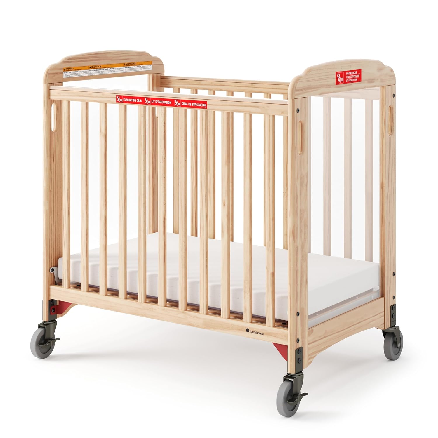 Foundations First Responder Evacuation Fixed-Side Daycare Crib, Features Clearview Panels, Includes Evacuation Frame, 4
