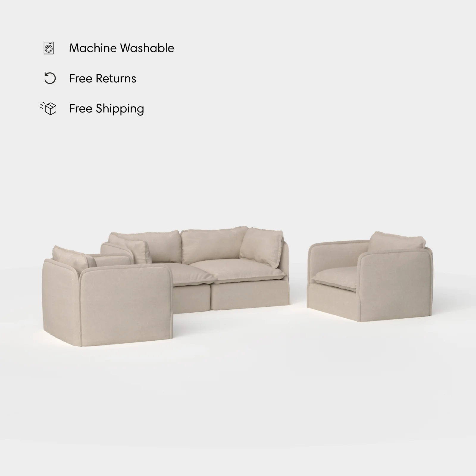 Modular Outdoor Washable 2-Seater Sofa + Armchair Set | Classic Canvas in Sand