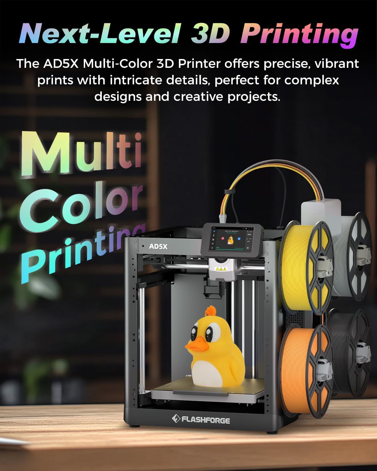 FLASHFORGE AD5X Multi-Color 3D Printer, CoreXY 600mm/s High-Speed, 1-Click Auto Leveling, 300°C Direct Drive Extruder, 220x220x220mm Build Volume, Ideal for Precision and Efficiency