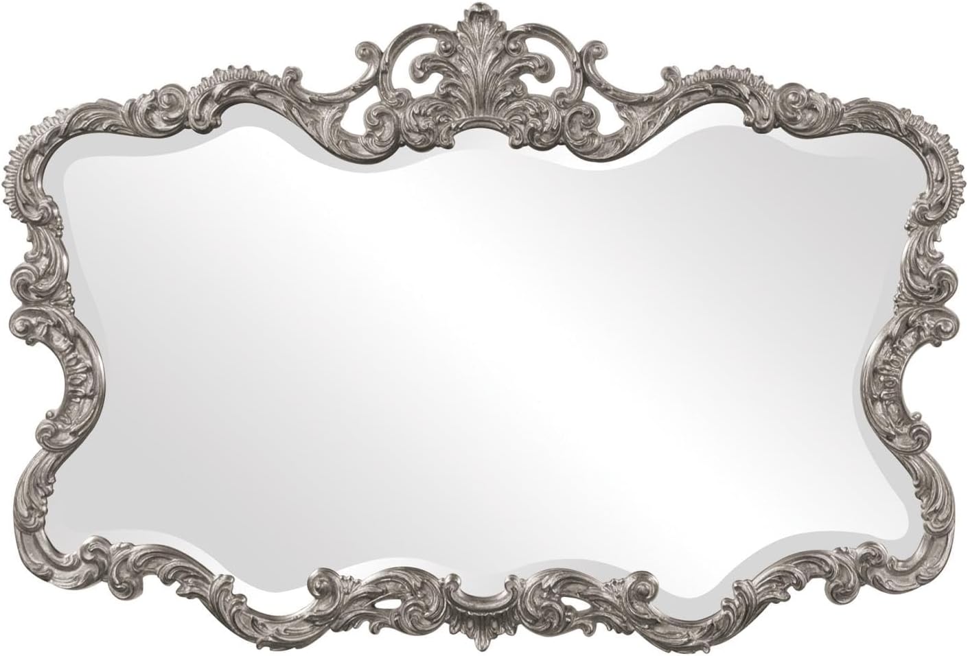 Howard Elliott Collection Antiqued Talida Red Ornate Mirror for Wall, Large Focal Point Rectangular Bedroom Living Room & Vanity Wall Mounted Mirror,Resin Frame, Glossy Nickel, 27 x 38 Inch