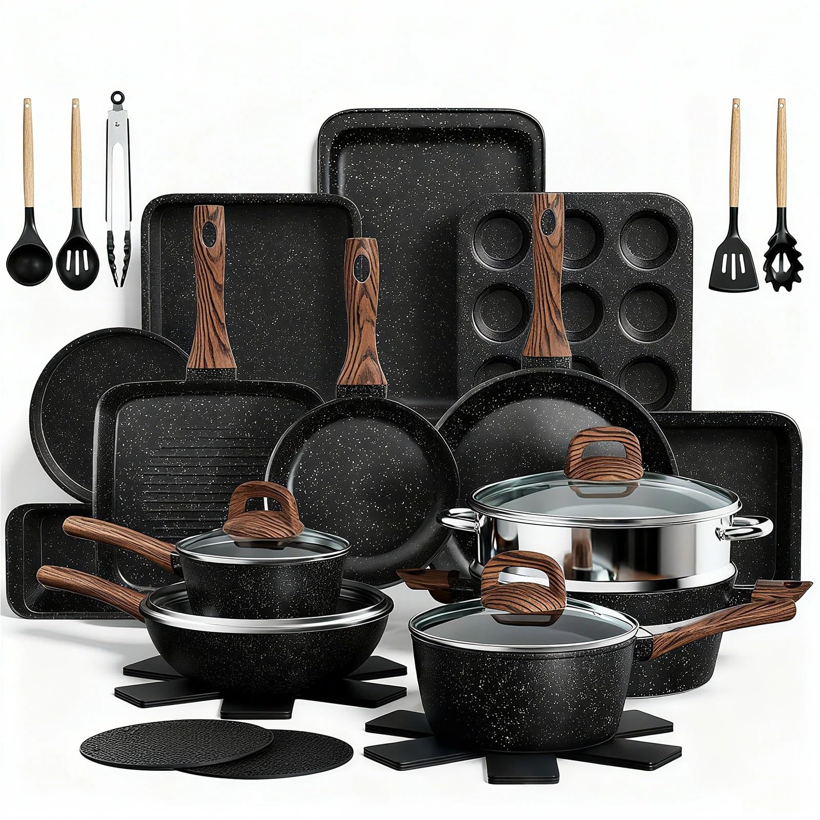 UMITE CHEF Non-Stick Pots and Pans Set, 31 Piece Induction Cookware