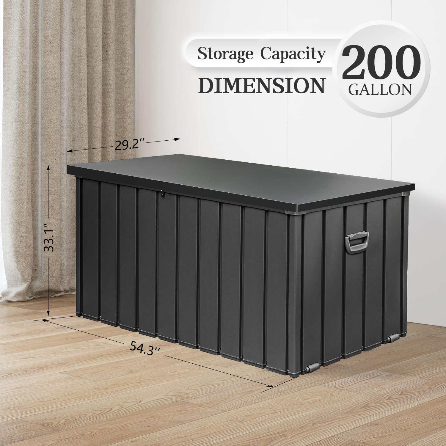 Dom 200 Gallon Deck Box, Metal Outdoor Storage Box with Lock Wheels Side Handles, Waterproof Outside Storage Box for Patio Cushions, Shoes