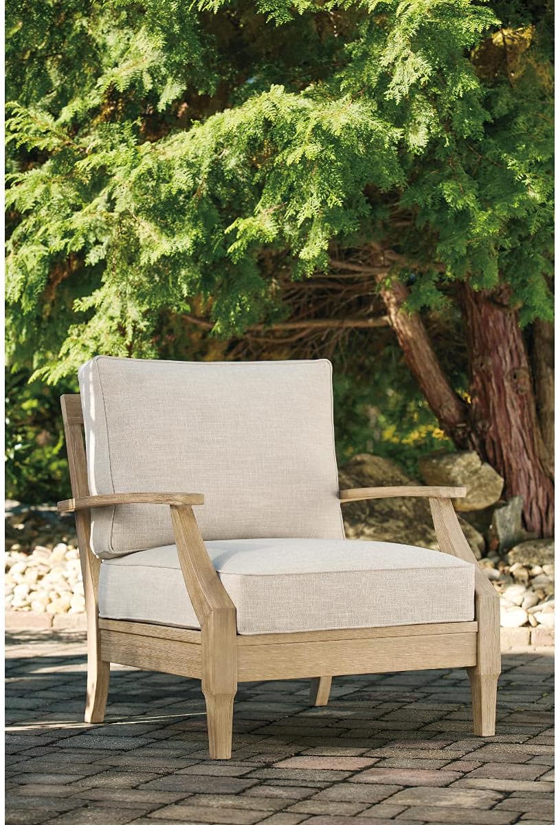 Signature Design by Ashley Clare View Outdoor Lounge Chair, All-weather Foam Cushion, Protective Finish, Eucalyptus Wood , 30