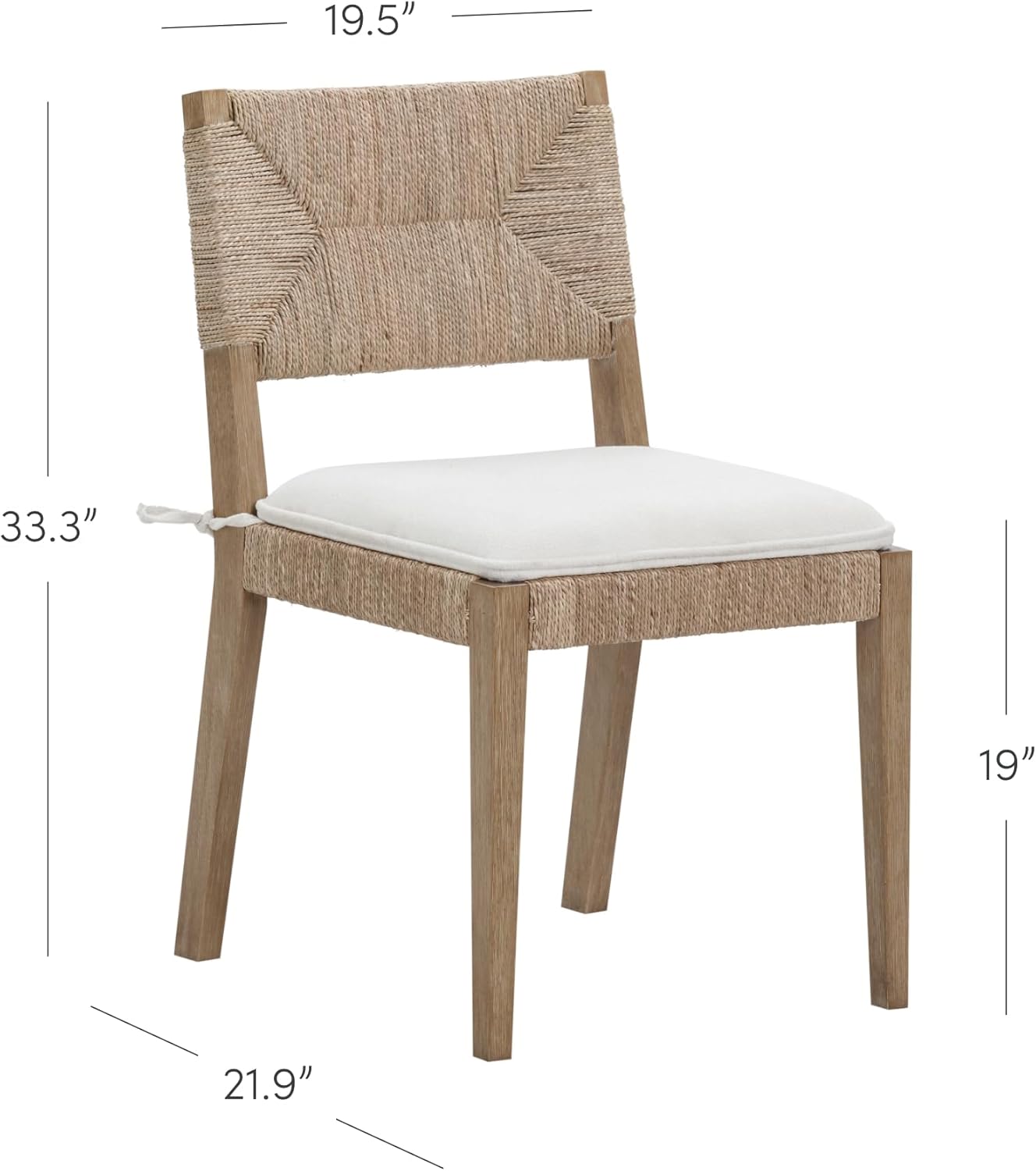 Beacon Boho Dining Chair Set of 4, Boucle Dining Chair with Seagrass Accent and Solid Wood Legs, Cream Boucle/Light Brown