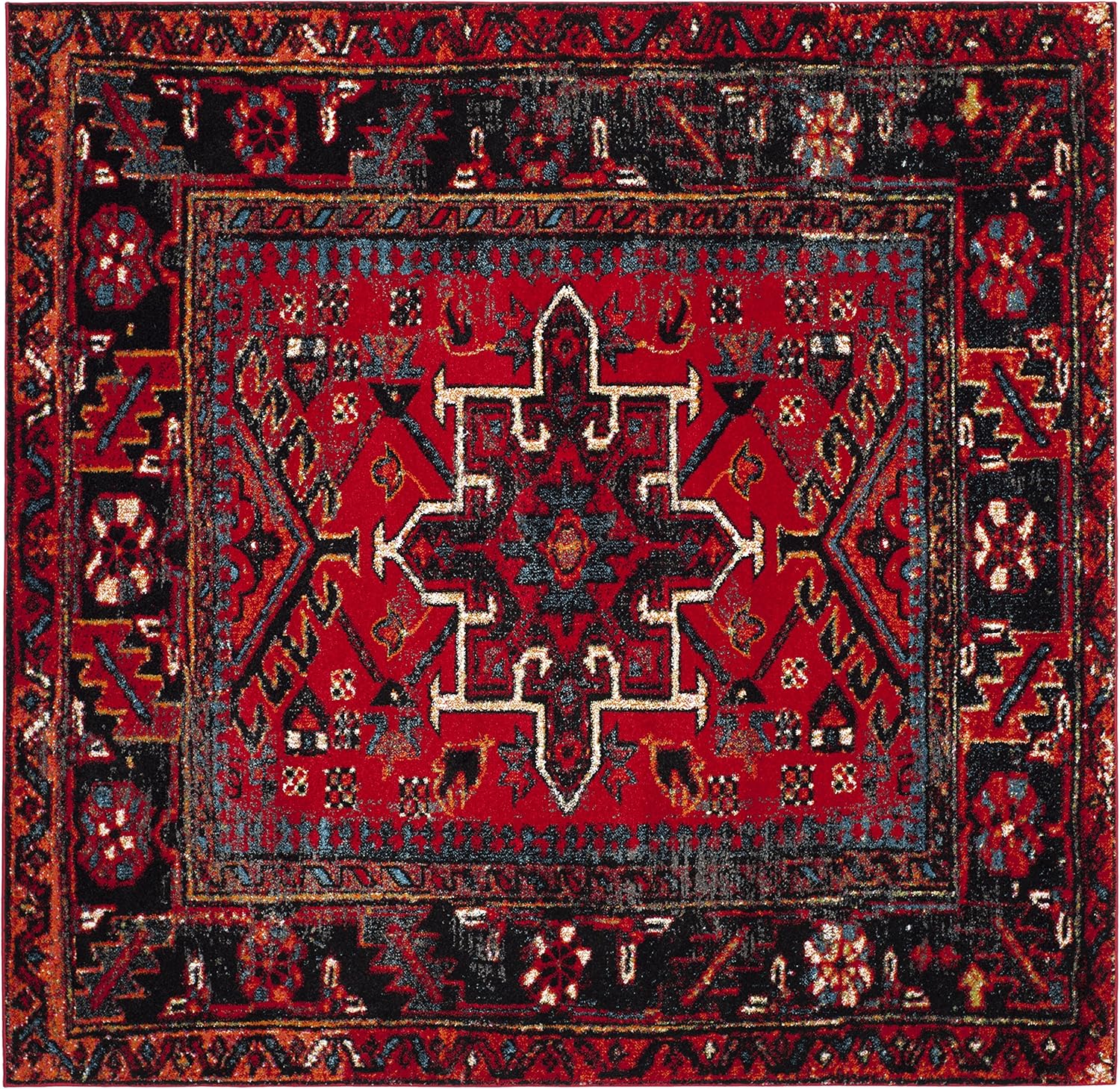 SAFAVIEH Vintage Hamadan Collection Area Rug - 8' Square, Red & Multi, Traditional Persian Design, Non-Shedding & Easy to Clean, Ideal for Living Room, Bedroom, Dining Space (VTH211A)
