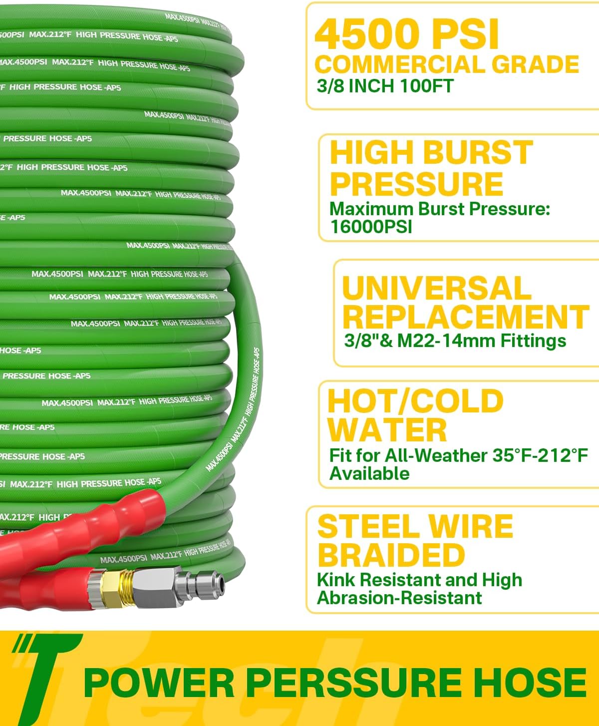 Pressure Washer Hose 100FT 3/8