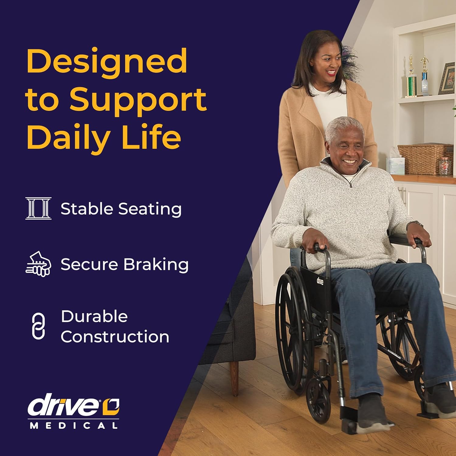 Drive Medical Silver Sport 1 Folding Transport Wheelchair - Lightweight Mobility Support - Full Armrests - Removable Swing-Away Footrests - Durable Steel Construction - Compact Folding Frame - Black