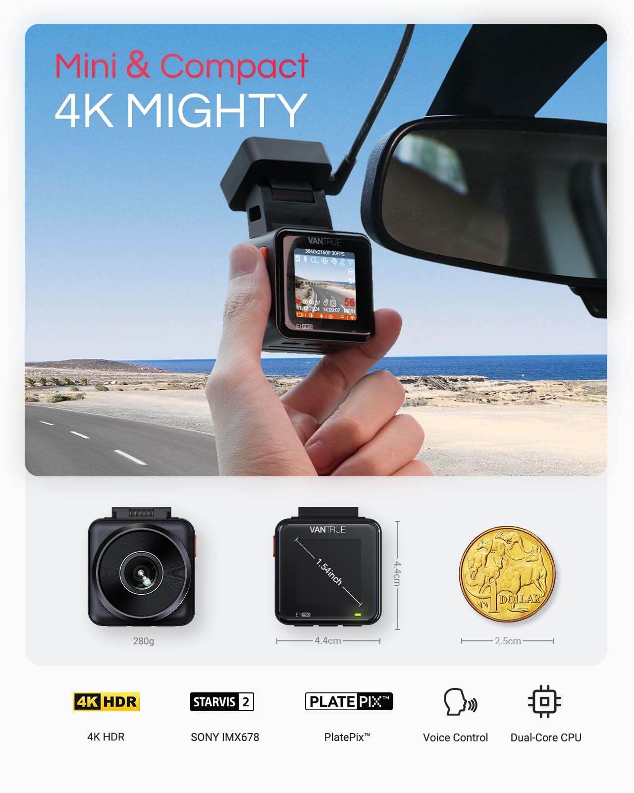 VANTRUE E1 Pro 4K Mini Dash Cam with GPS & Night Vision