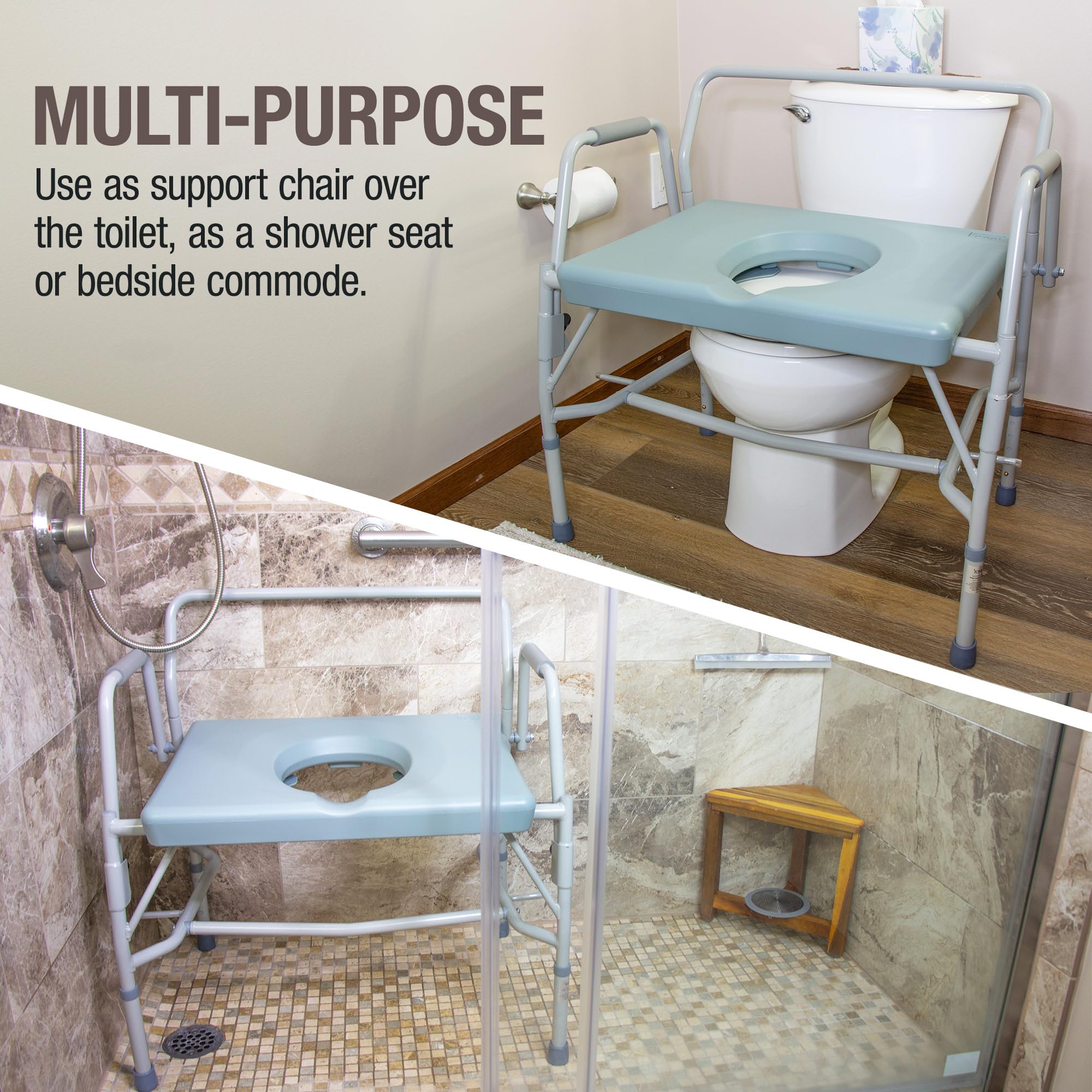 DMI Drop Arm Portable Toilet Commode with Extra-Wide Seat
