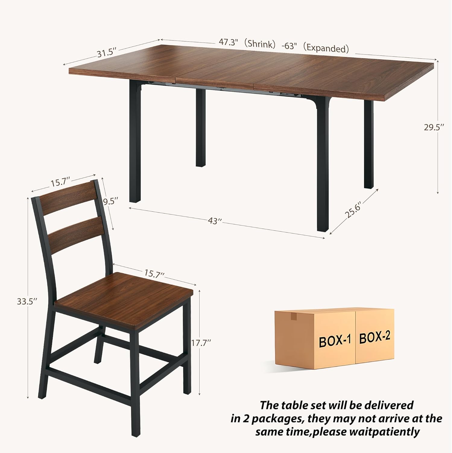HUAHUU 7-Piece Dining Table Set for 6, 63