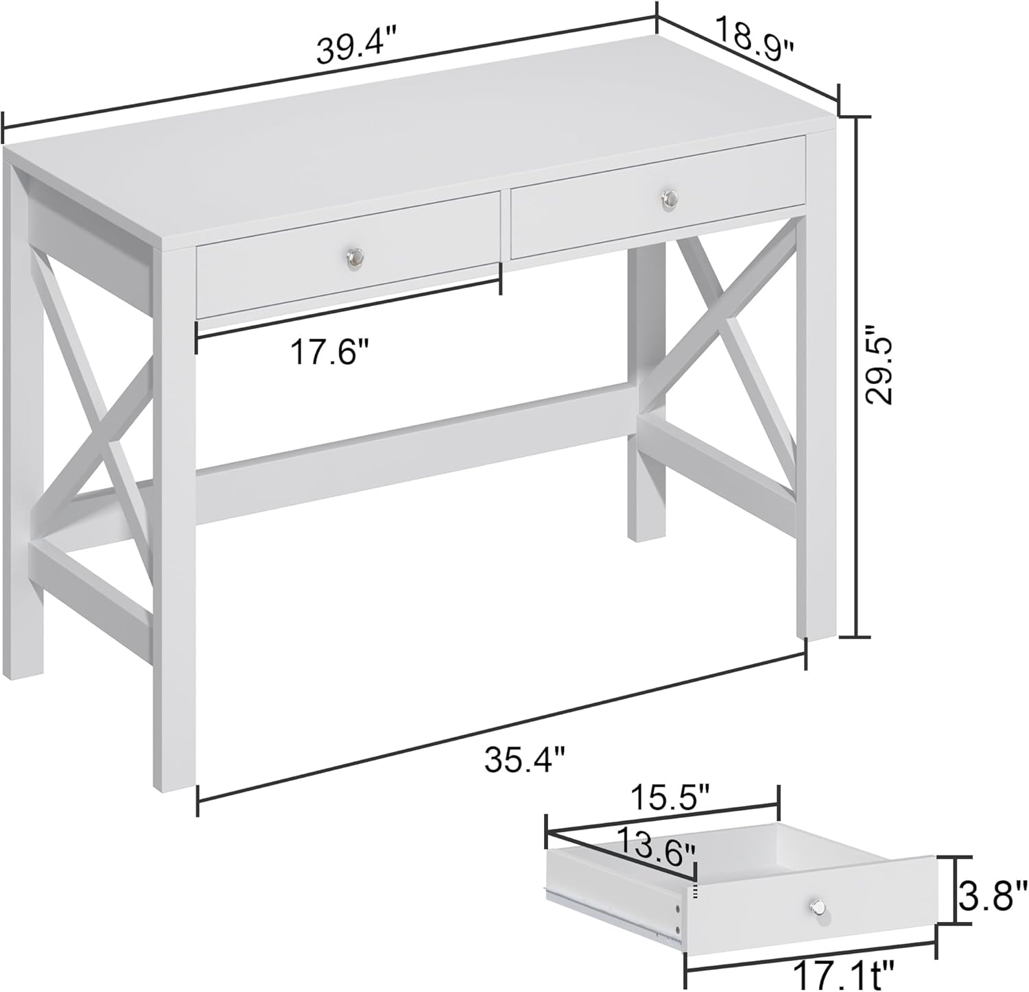 ChooChoo Computer Desk Study for Home Office, Modern Simple 40 Inches Desk with Drawers, Makeup Vanity Console Table, White