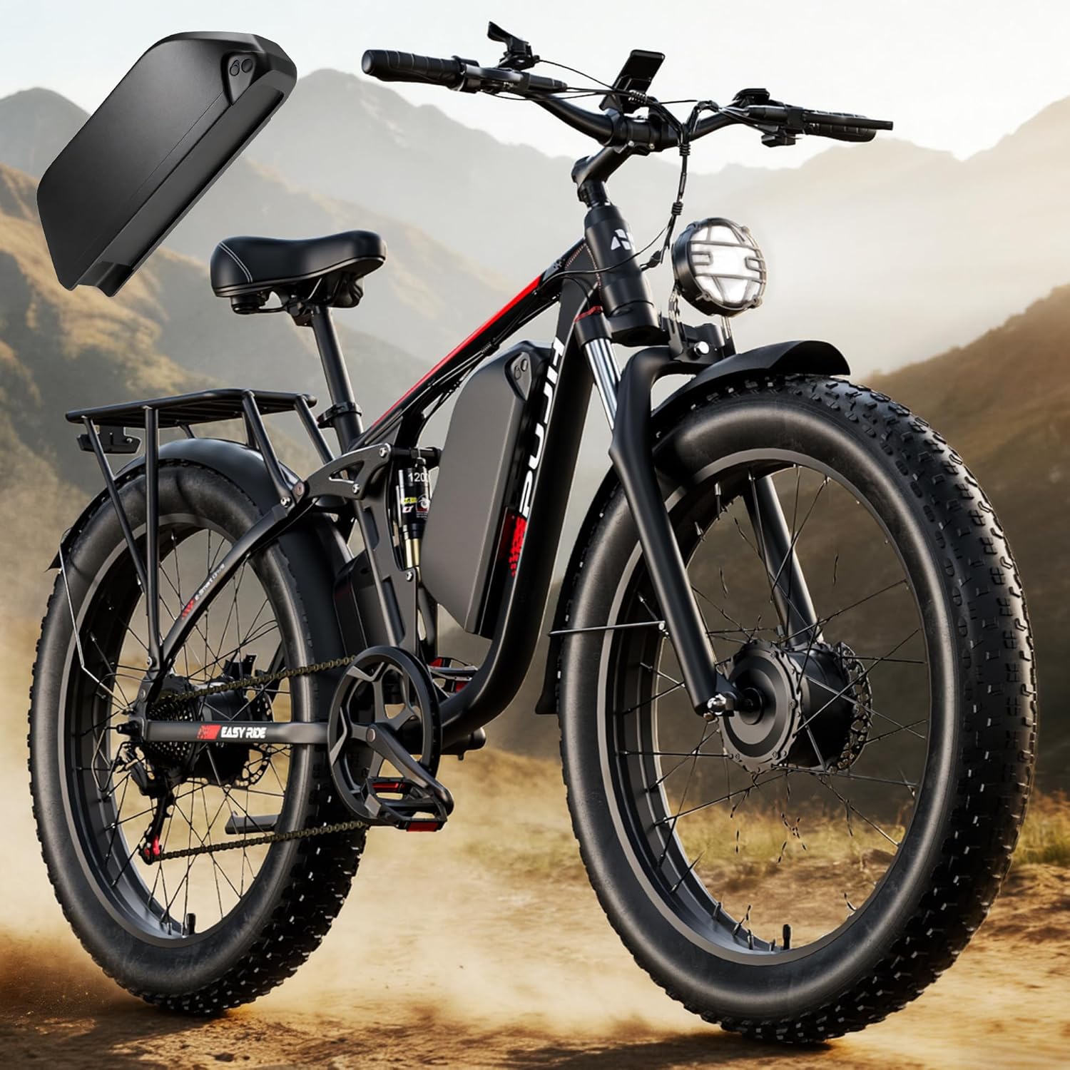 4000W Dual Motor Ebike with 52V 25Ah Removable Battery for Adults,Max Speed 38MPH Up to 100 Miles,24