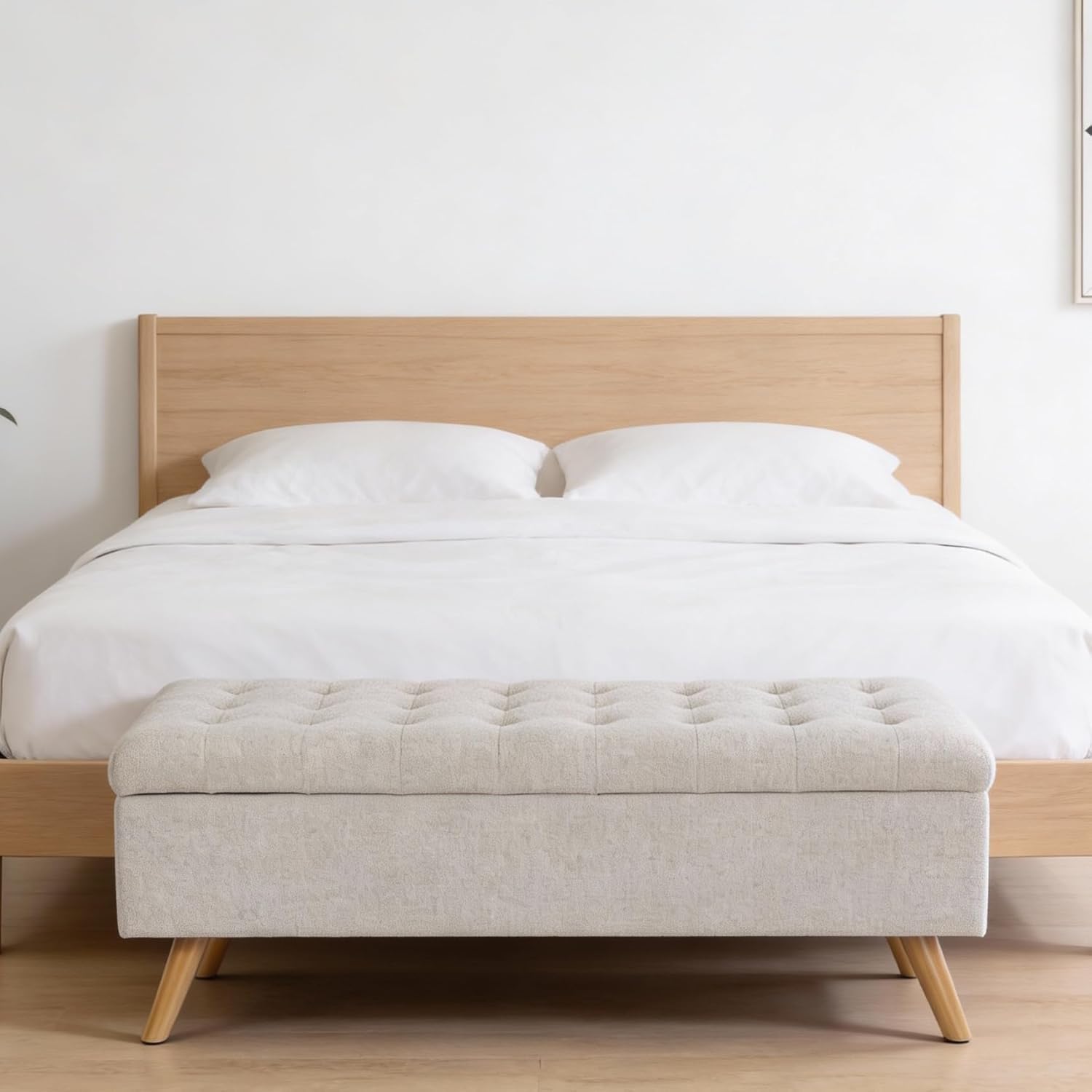 HomePop Modern Tufted Storage Bench - Textured Cream Fabric