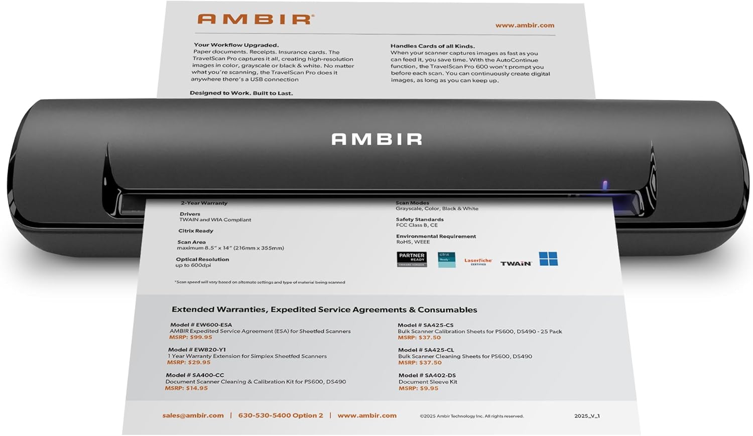 Ambir ImageScan Pro 490i (DS490-AS) Duplex Document and Card Scanner with AmbirScan