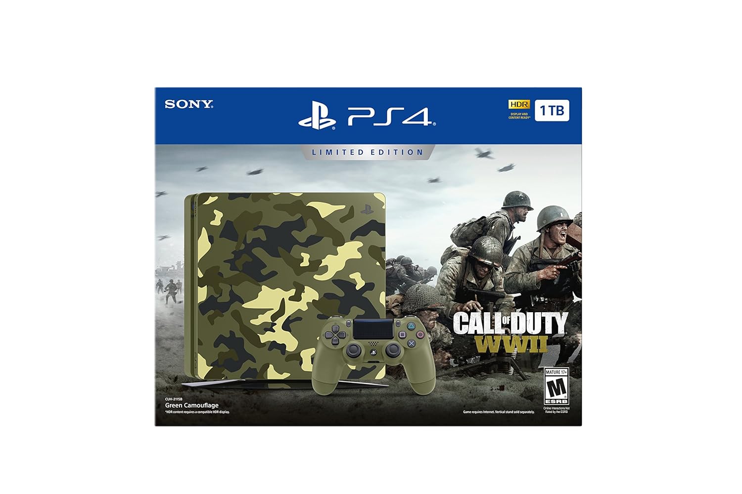 PlayStation 4 Slim 1TB Limited Edition Console - Call of Duty WWII Bundle Discontinued (Renewed)