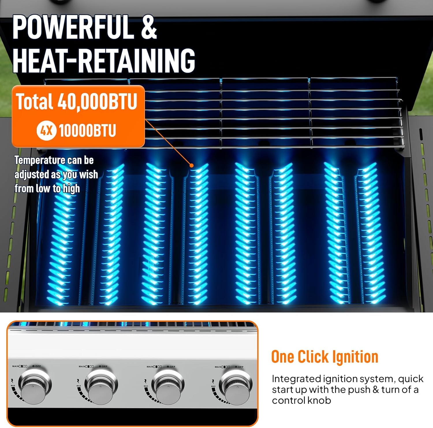 ROVSUN 4 Burner Propane Gas Grill with Foldable Side Shelves, 40000BTU BBQ Grills with Enameled Cast Iron Grates, Cabinet & Poratable Rolling Wheels for Outdoor Garden Patio Backyard Barbecue Cooking