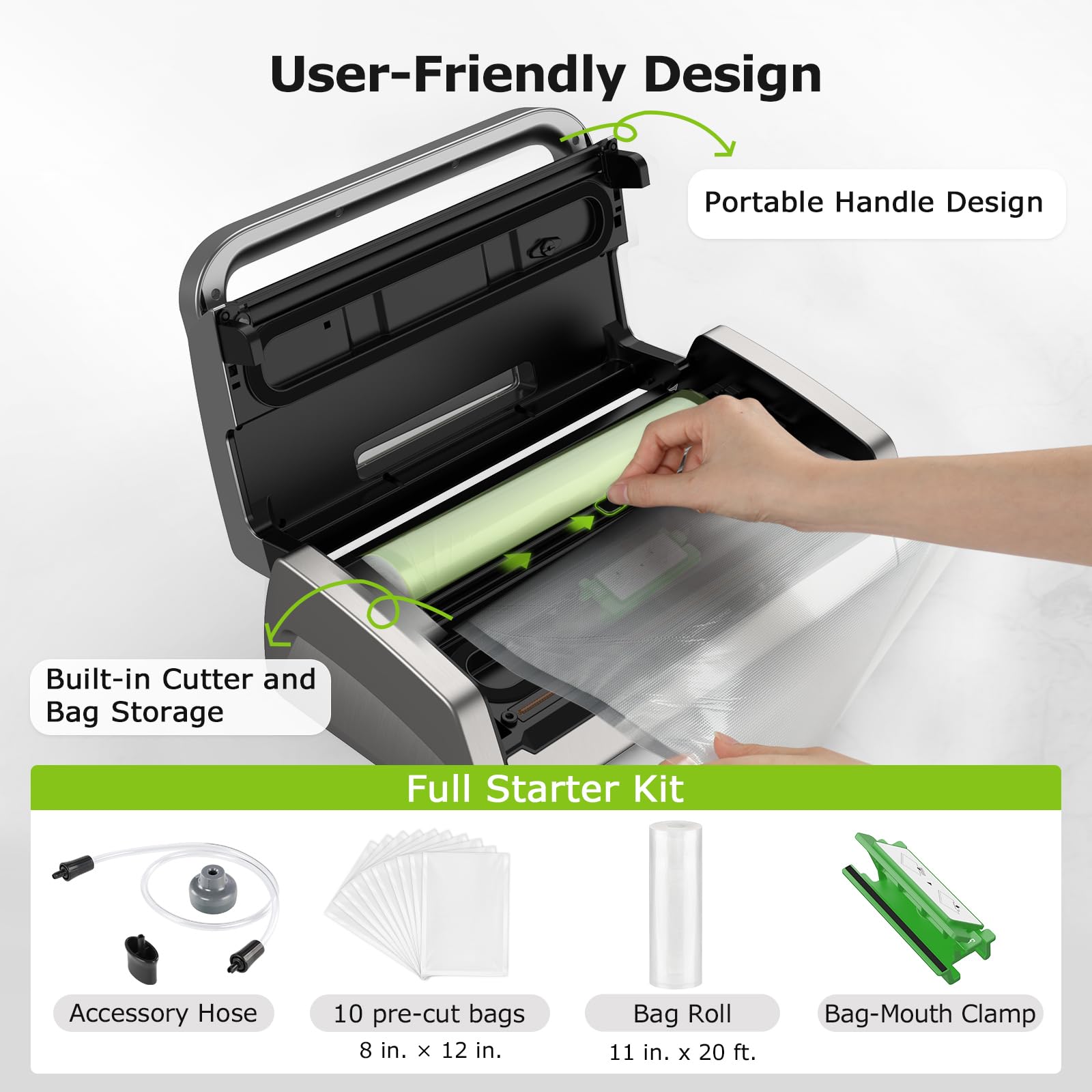 BONSENKITCHEN Vacuum Sealer Machine with Built-in Cutter & Bags