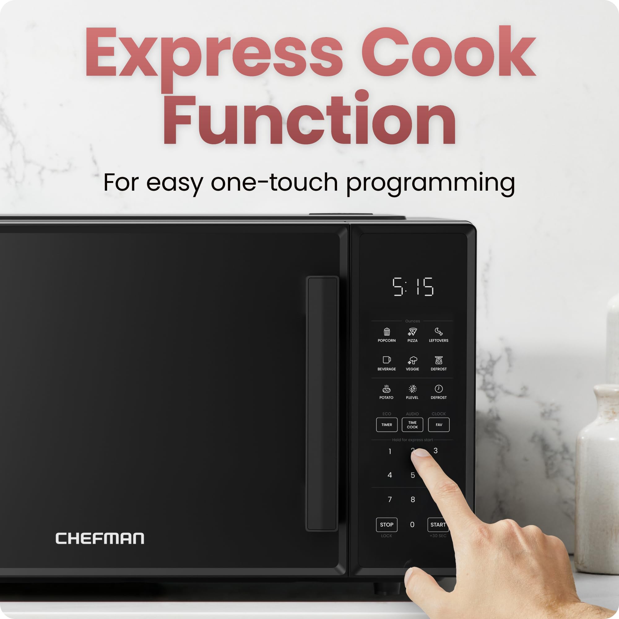 CHEFMAN Countertop Microwave Oven 0.9 Cu. Ft., 900W