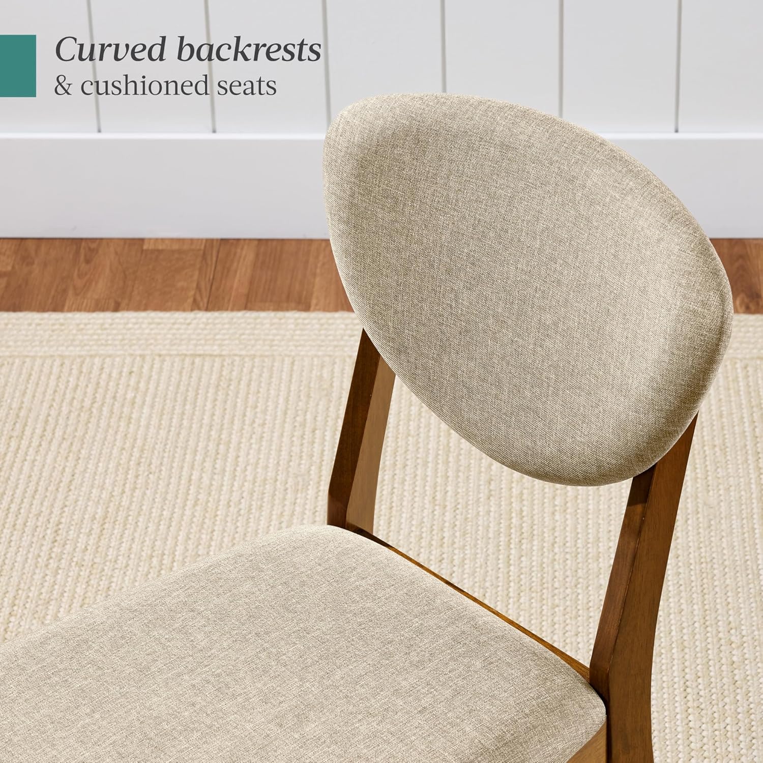 Best Choice Products Dining Chairs Set of 2, Mid-Century Modern Upholstered Wood, Armless w/Seat Cushion, Padded Backrest - Walnut/Oatmeal