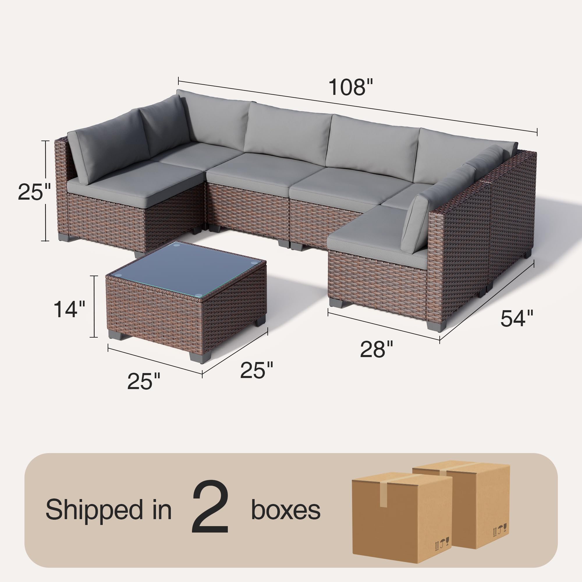 QSUN 7 Pieces Outdoor Patio Wicker Furniture Set, Grey