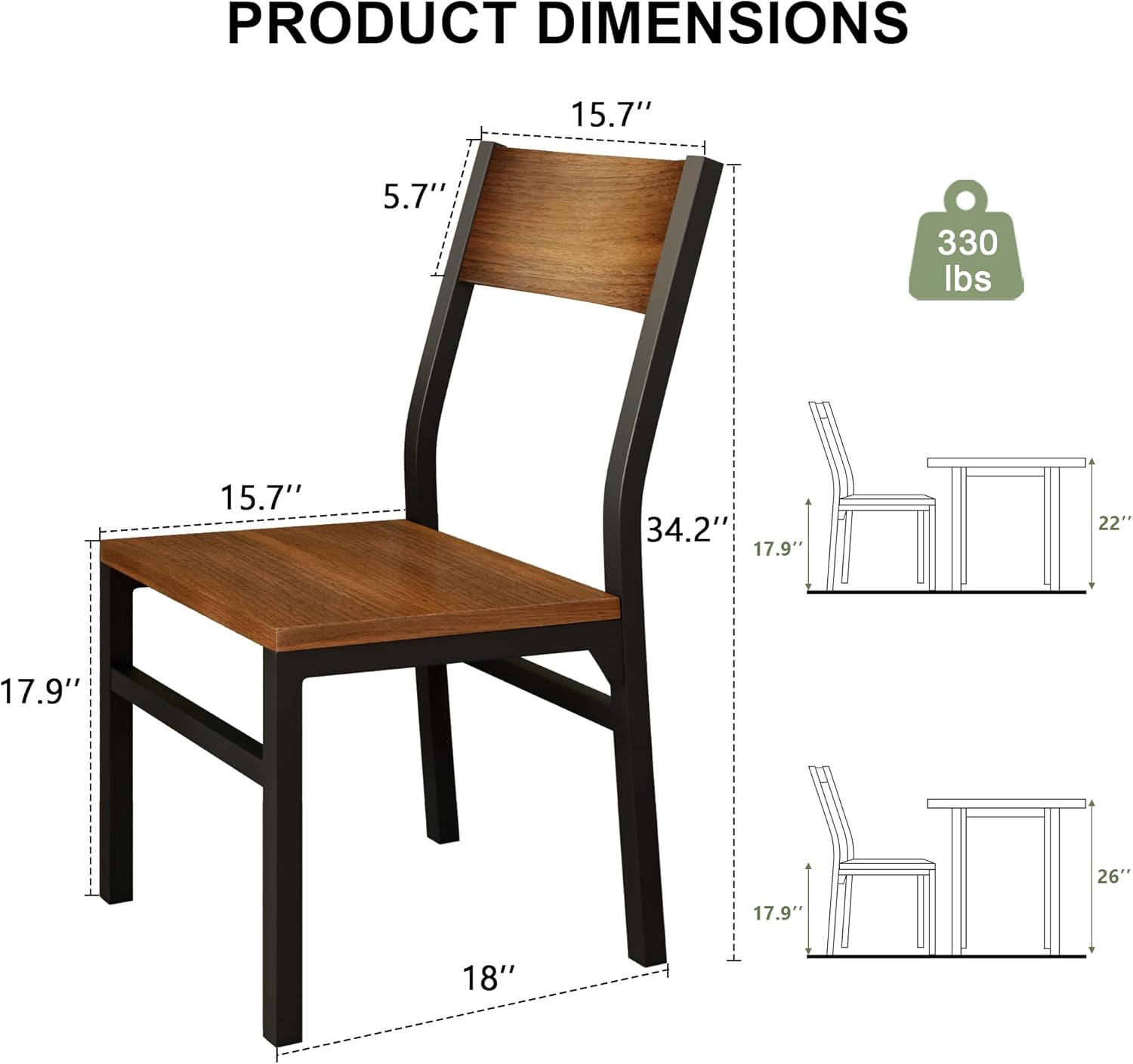 Feonase Dining Chairs Set of 6, Modern Kitchen Chairs with Ergonomic Backrest, MDF Board and Metal Legs, Dinner Chairs for Dining Room, Kitchen and Living Room, Walnut