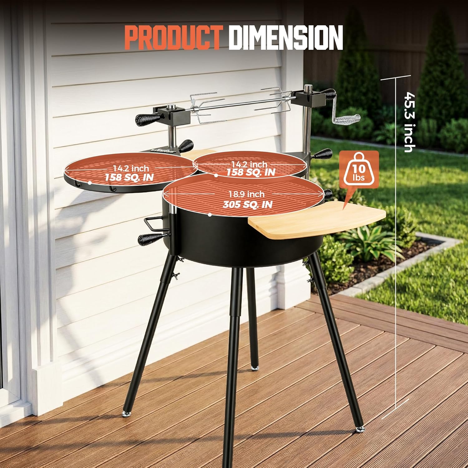 BIG HORN Santa Maria Grill, Portable Argentinian Parrilla with Adjustable Height & 360° Rotating Grates, Charcoal Open Fire BBQ Grill with Rotisserie for Camping, Patio & Backyard