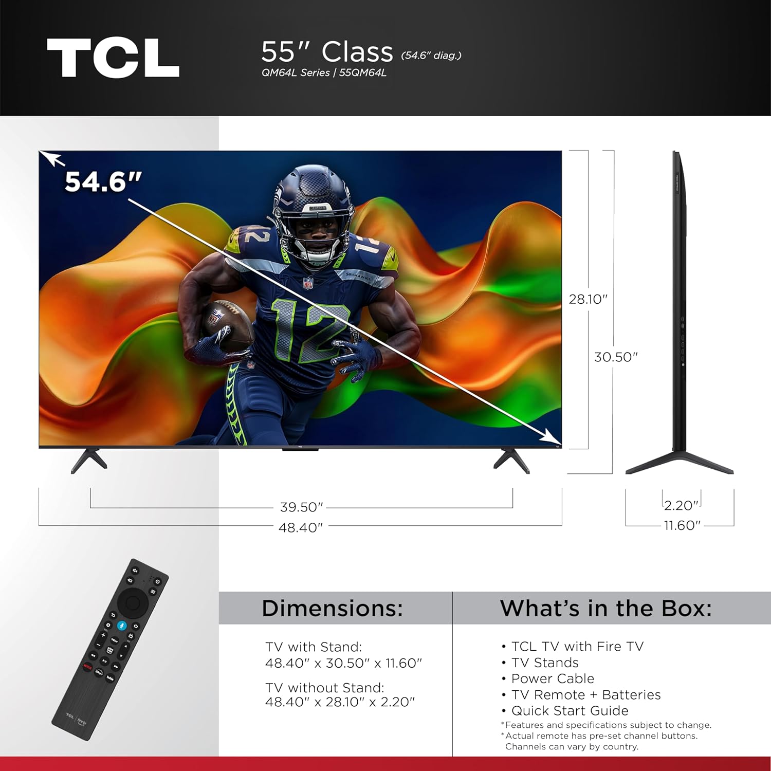 TCL Amazon Exclusive 55 Inch Class QM64L Series | Mini LED QLED 4K HDR Smart Fire TV | 55QM64L, 2026 Model | 120Hz-144Hz High Brightness, Dolby Atmos, Alexa+ Voice Remote AI Streaming Television