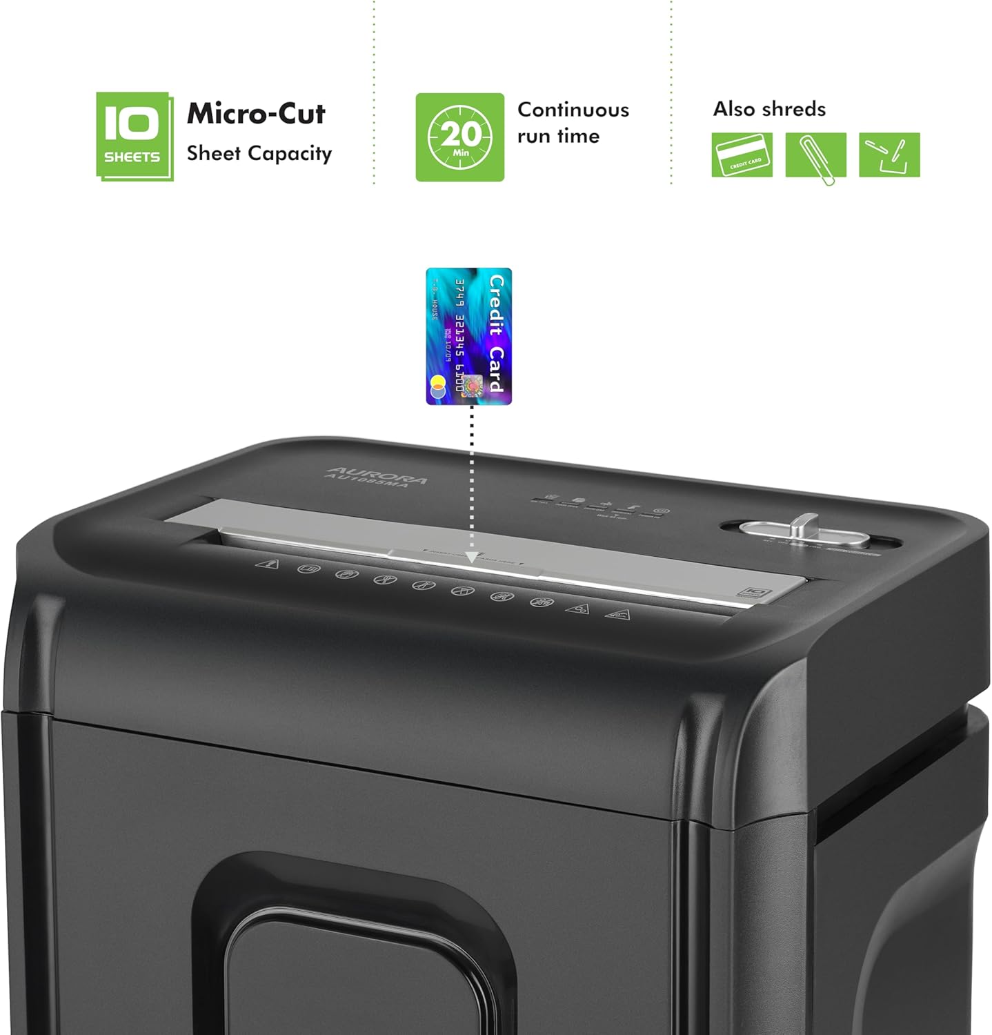 Aurora AU1085MA High-Security 10-Sheet Micro-Cut Paper and Credit Card Shredder with 4-Gallon Pullout Wastebasket/ 20 min Run Time